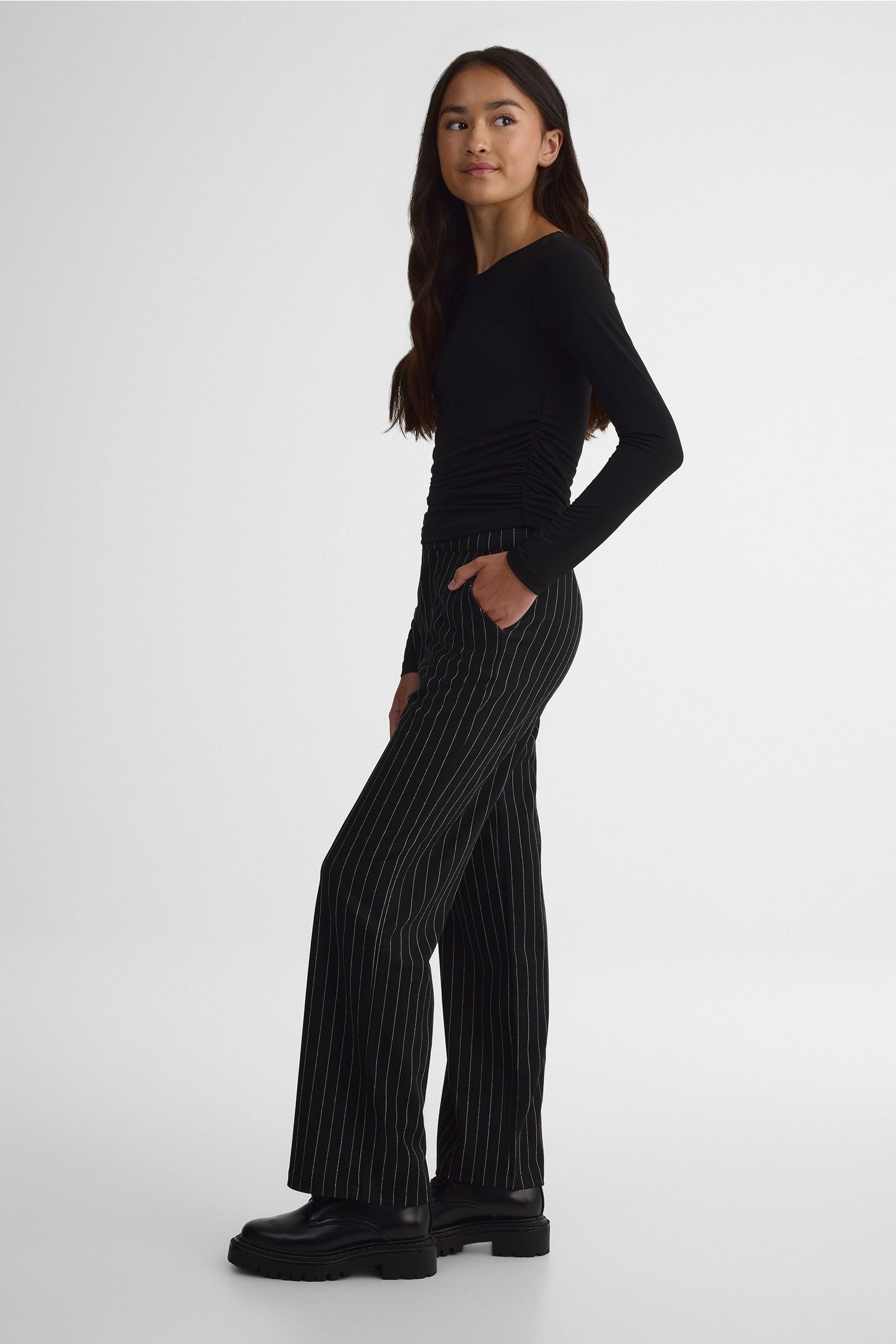 Pantalon jambes larges en stretch - Ado fille && NOIR/MULTI