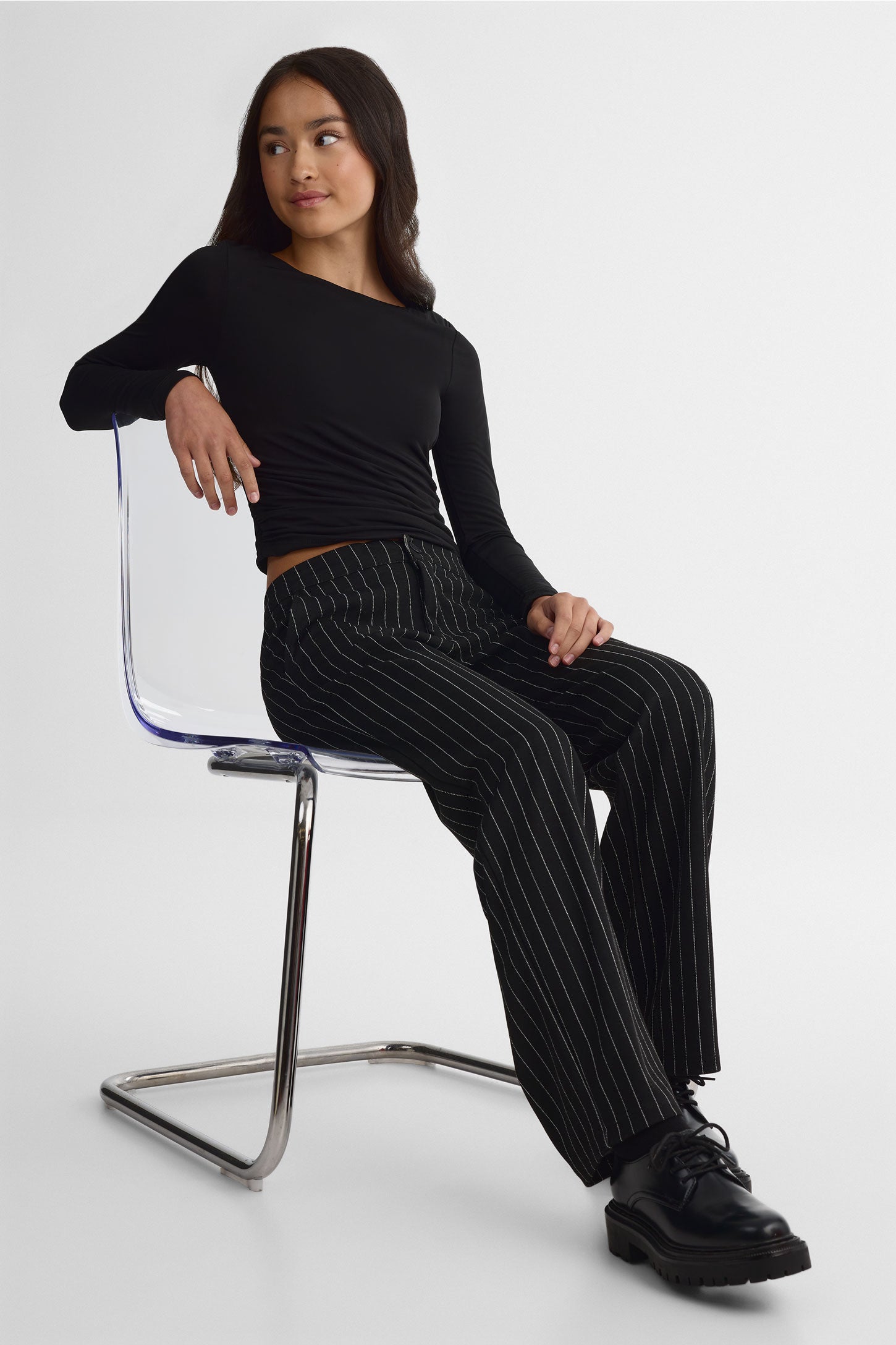 Pantalon jambes larges en stretch - Ado fille && NOIR/MULTI