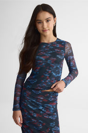 Chandail léger en tulle floral – Ado fille && NOIR/MULTI