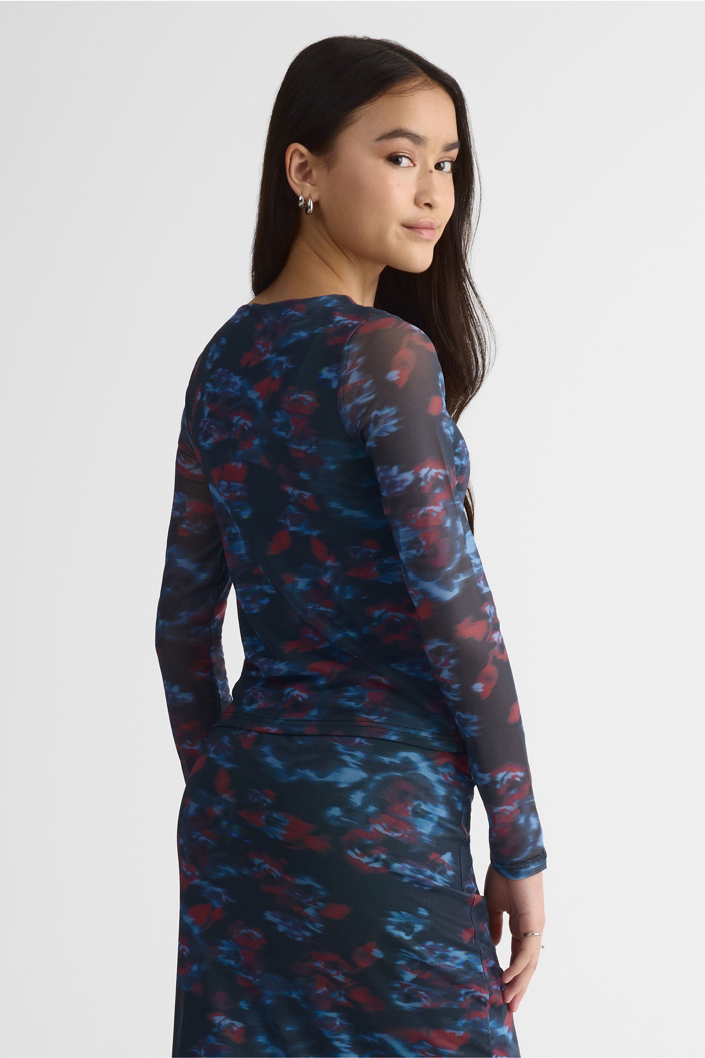 Chandail léger en tulle floral – Ado fille && NOIR/MULTI