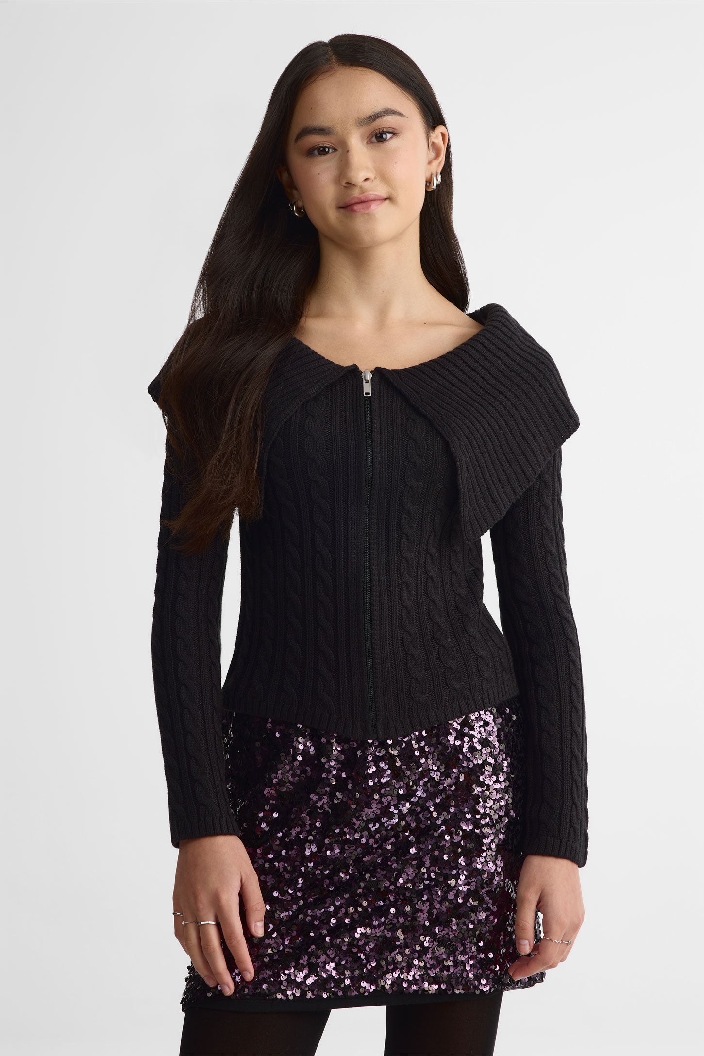 Veste tricot manches longues – Ado fille && NOIR