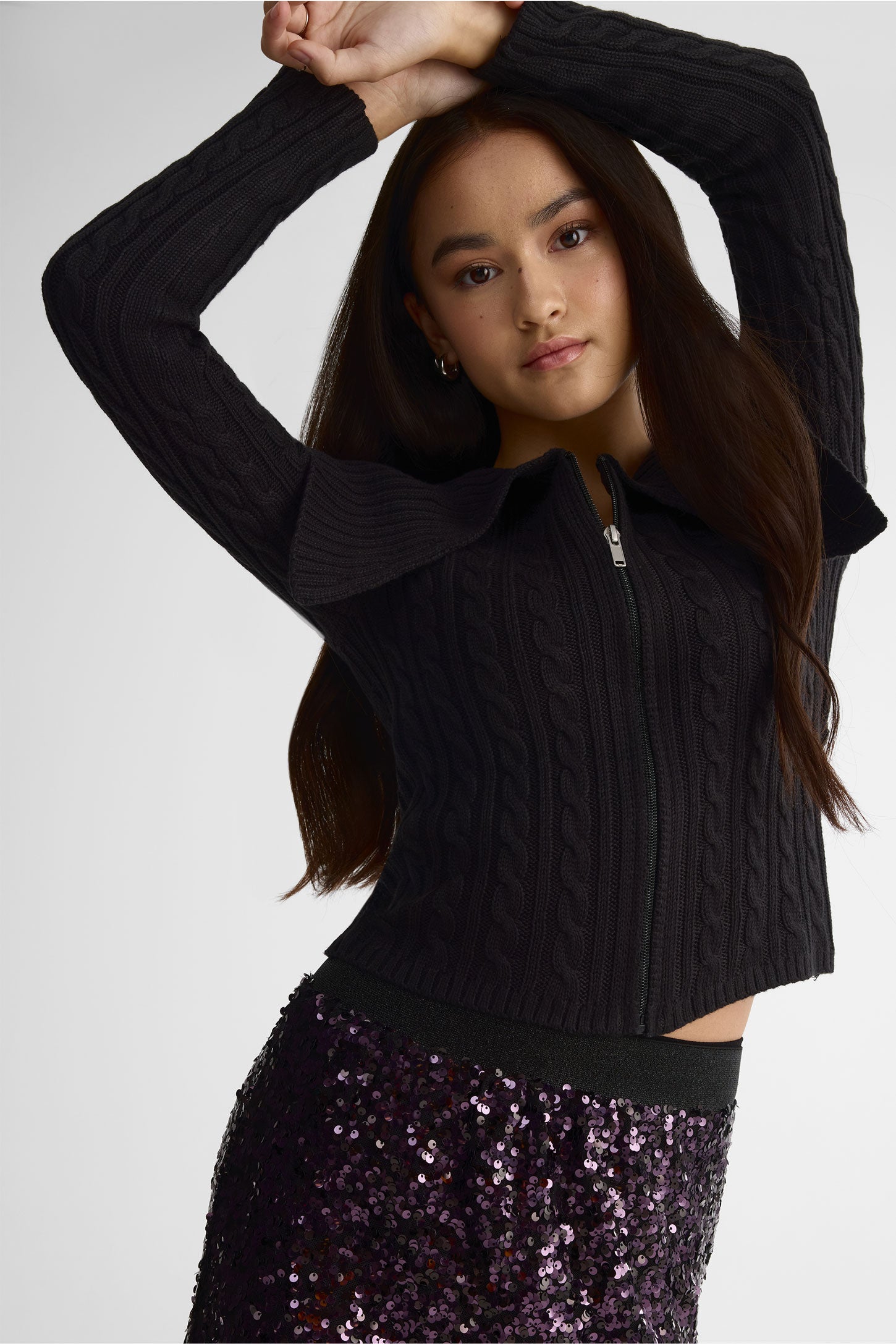 Veste tricot manches longues – Ado fille && NOIR