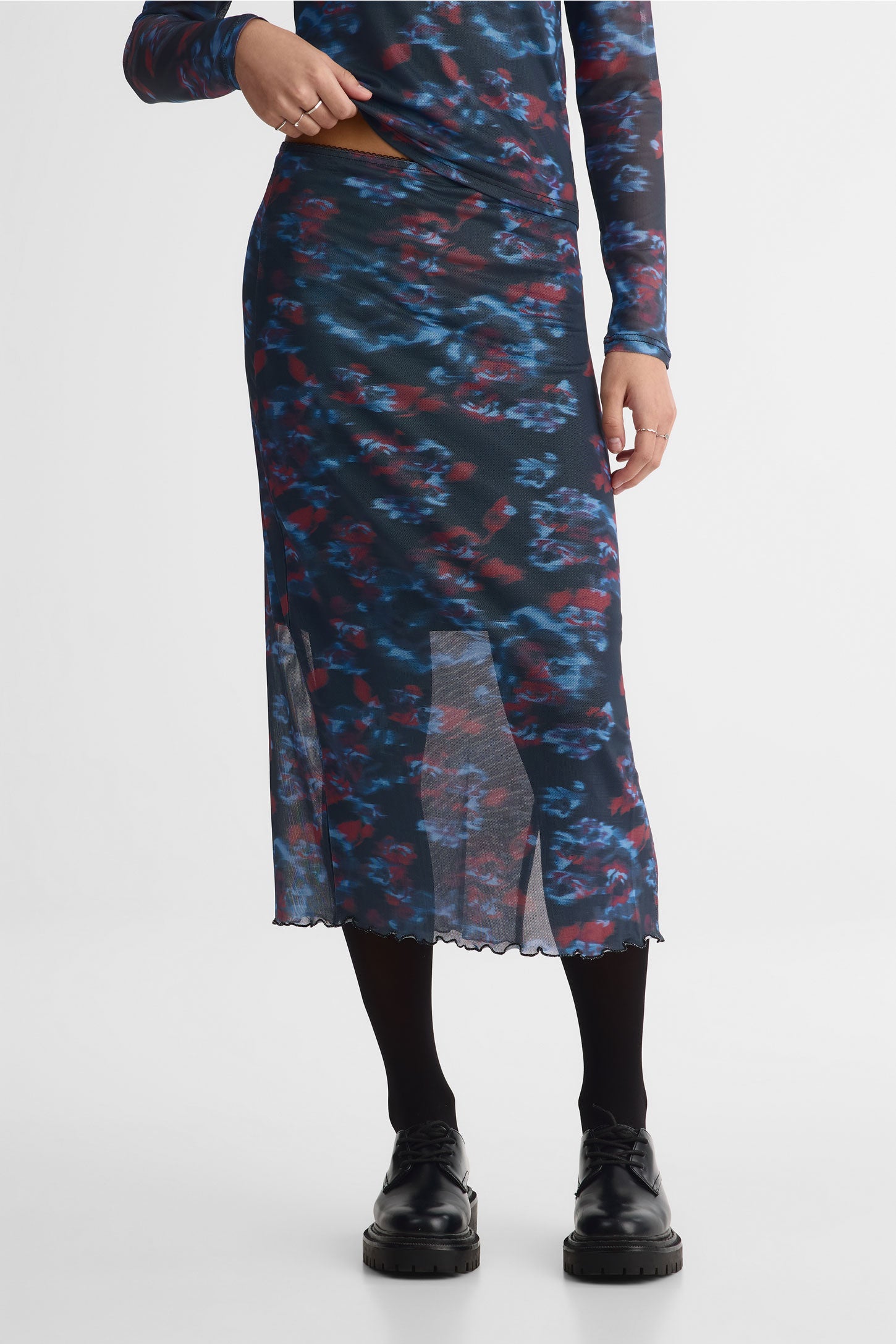 Jupe midi longue en tulle floral - Ado fille && NOIR/MULTI