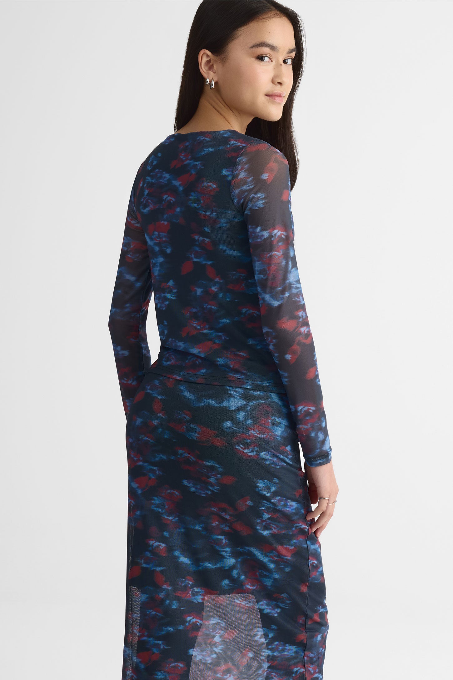 Jupe midi longue en tulle floral - Ado fille && NOIR/MULTI