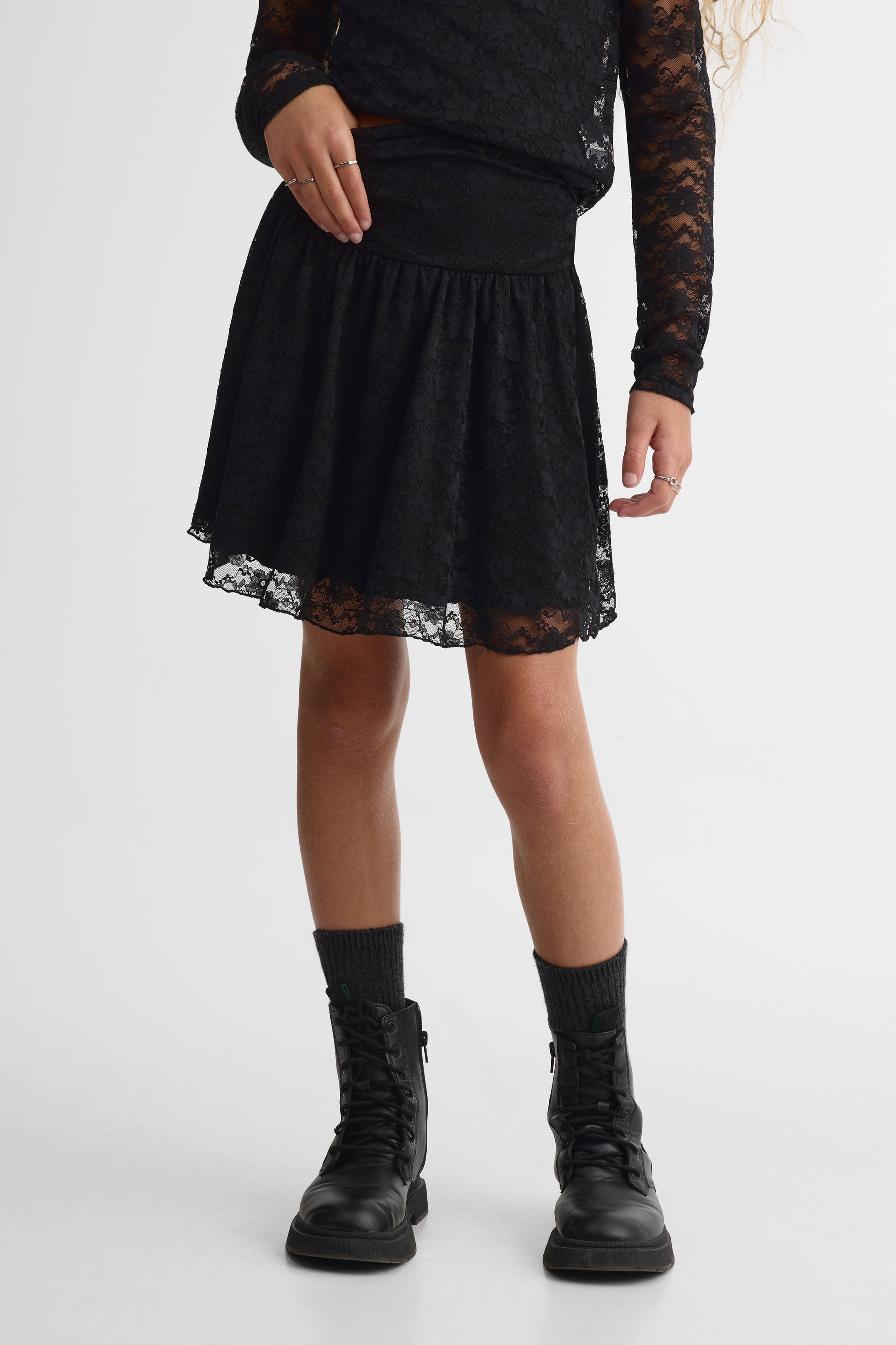 Jupe courte en dentelle extensible – Ado fille && NOIR