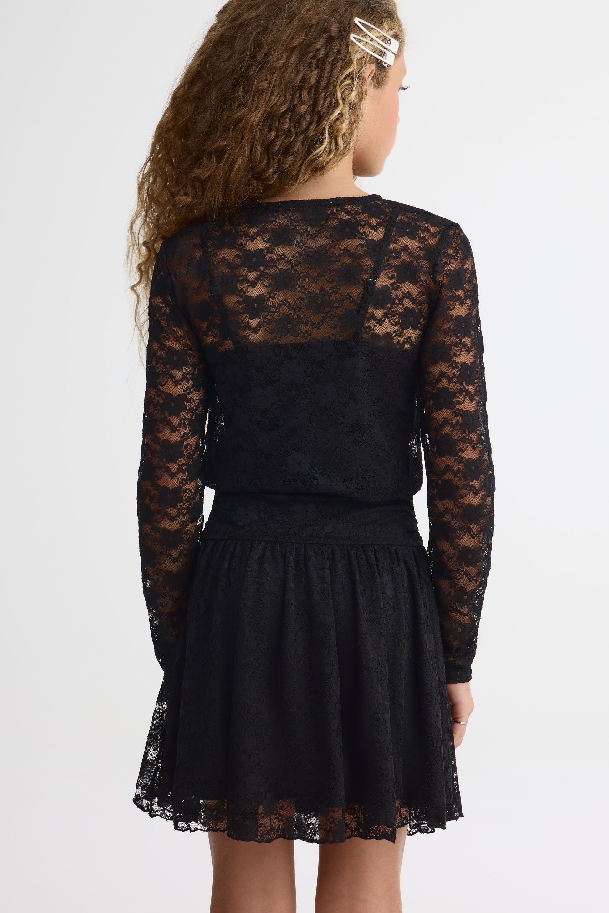 Jupe courte en dentelle extensible – Ado fille && NOIR