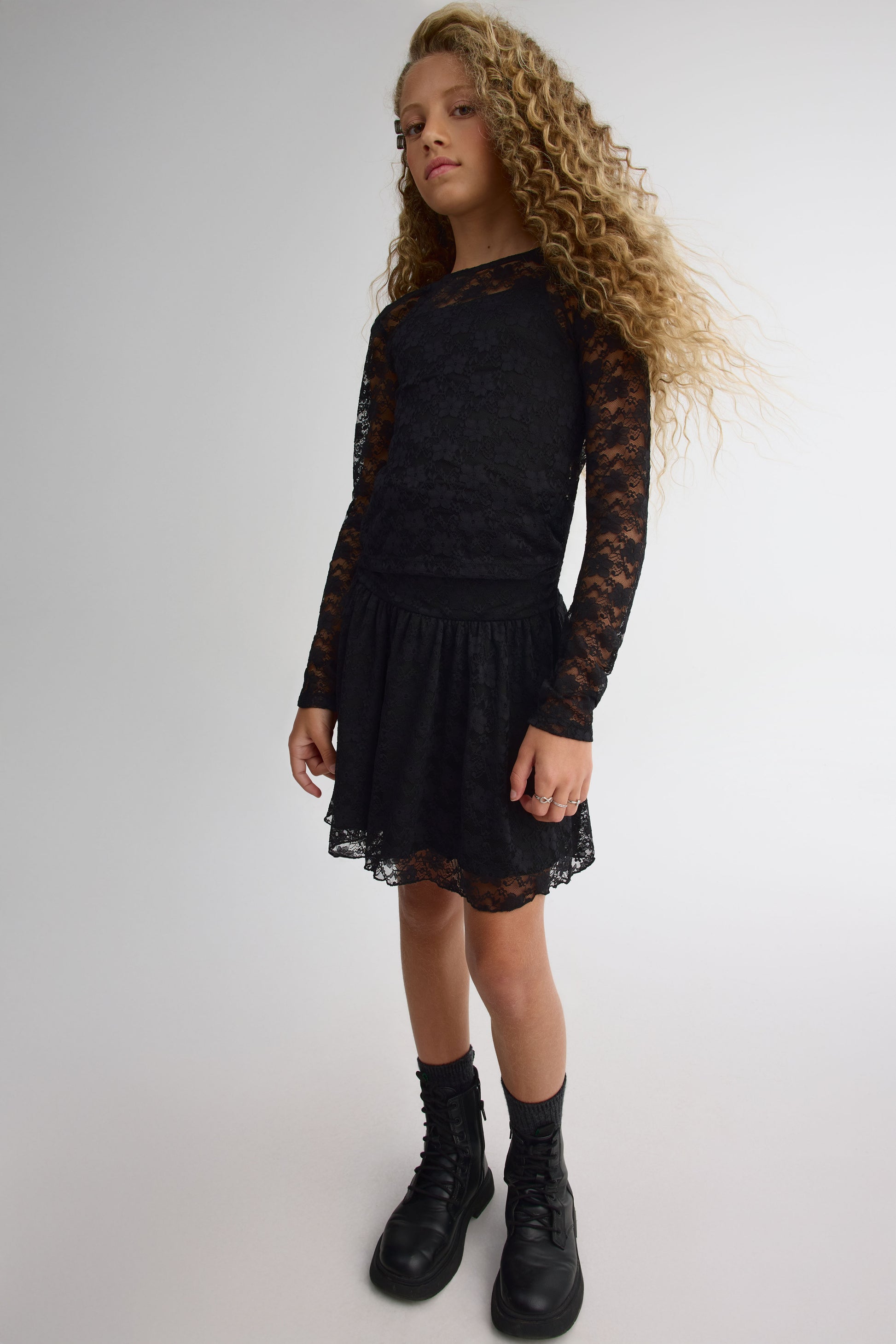 Jupe courte en dentelle extensible – Ado fille && NOIR