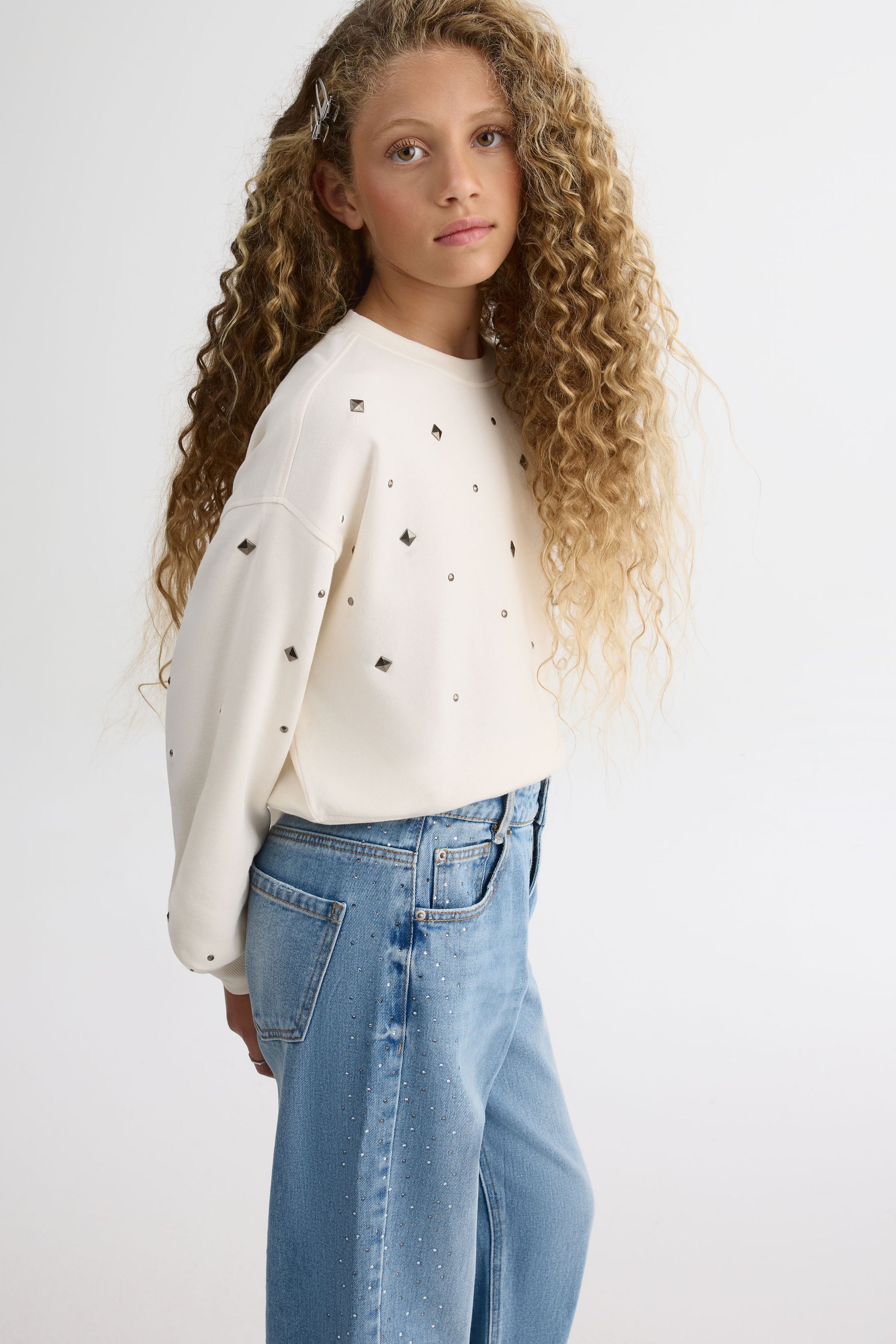 Jeans 5 poches années 90' avec strass - Ado fille && DENIM MOYEN