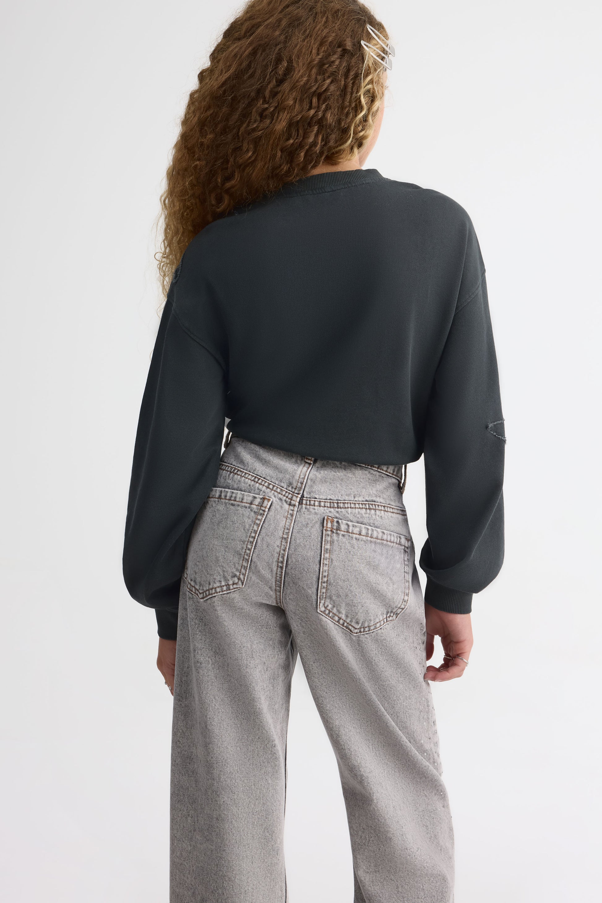 Jeans 5 poches années 90' avec strass - Ado fille && DENIM GRIS