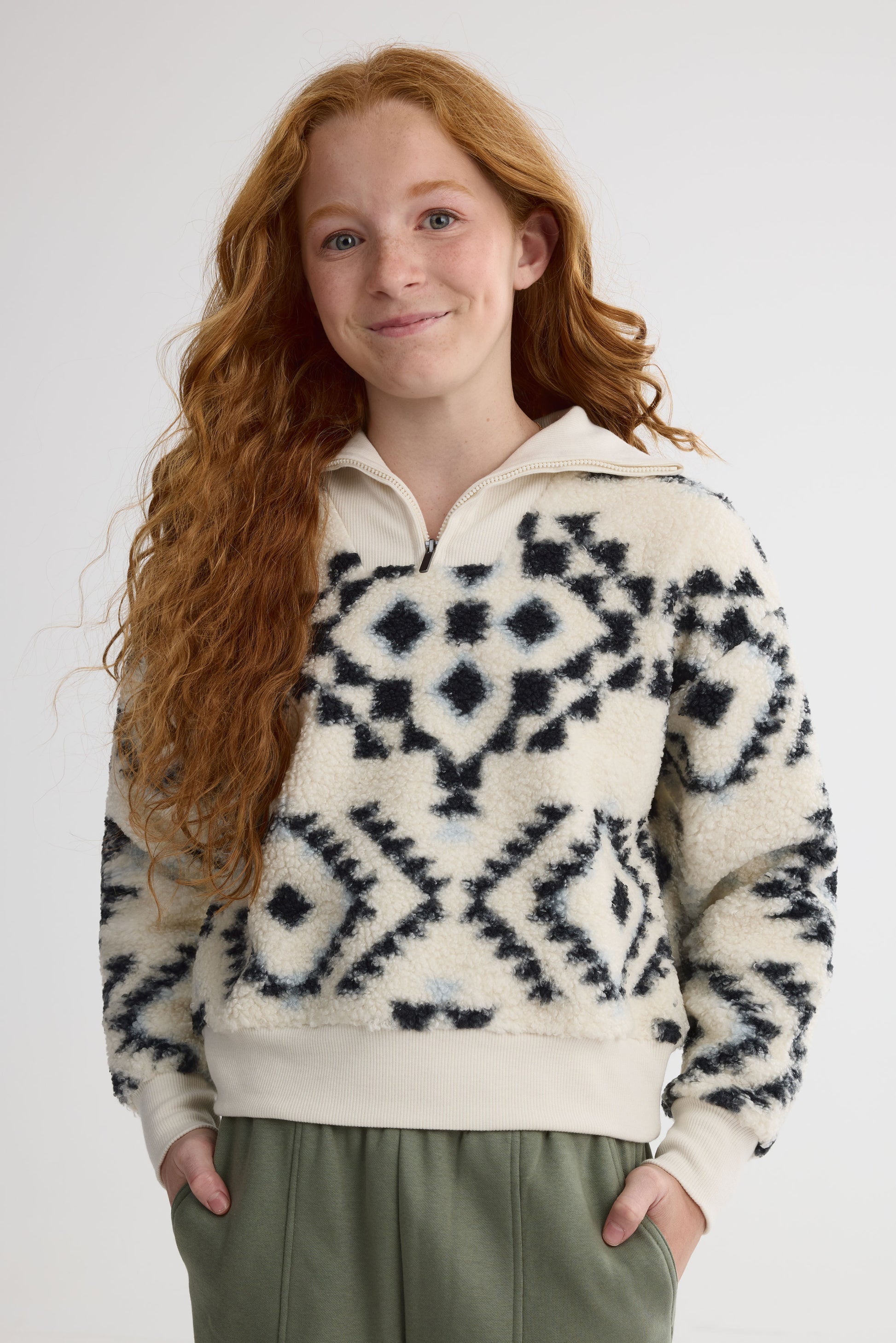 Chandail ouaté à col montant – Ado fille && BLANC CASSÉ/MULTI