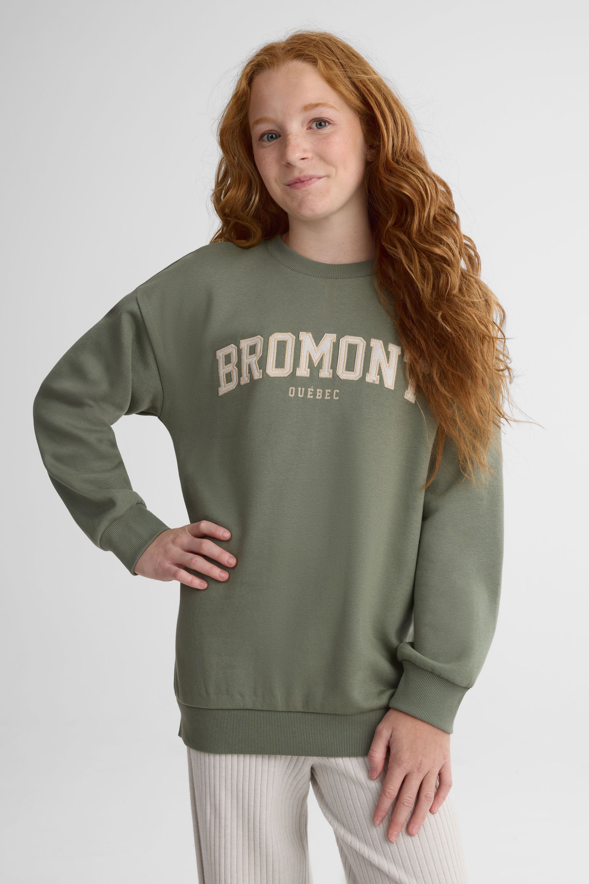 Chandail ouaté graphique à manches longues - Ado fille && VERT