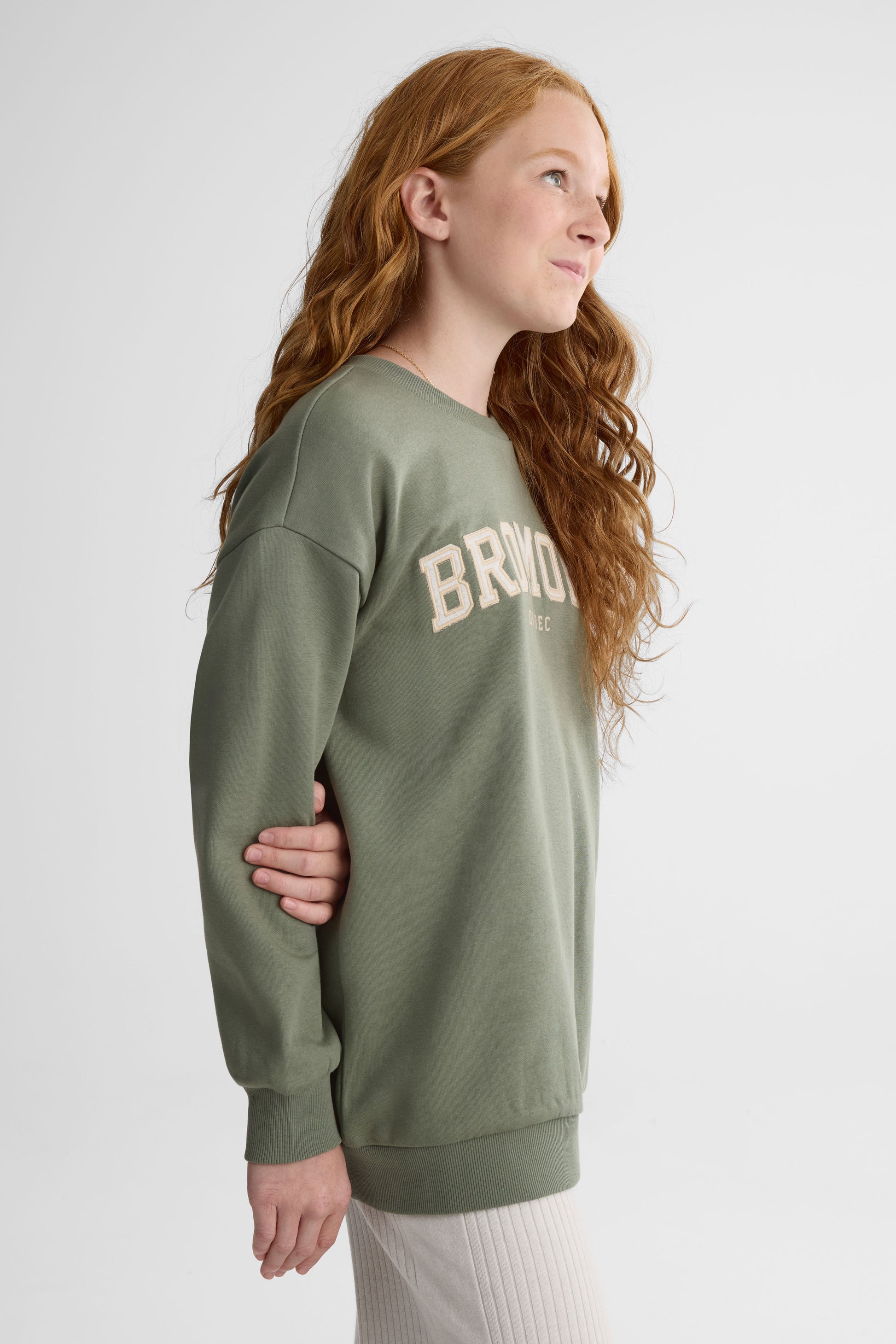 Chandail ouaté graphique à manches longues - Ado fille && VERT