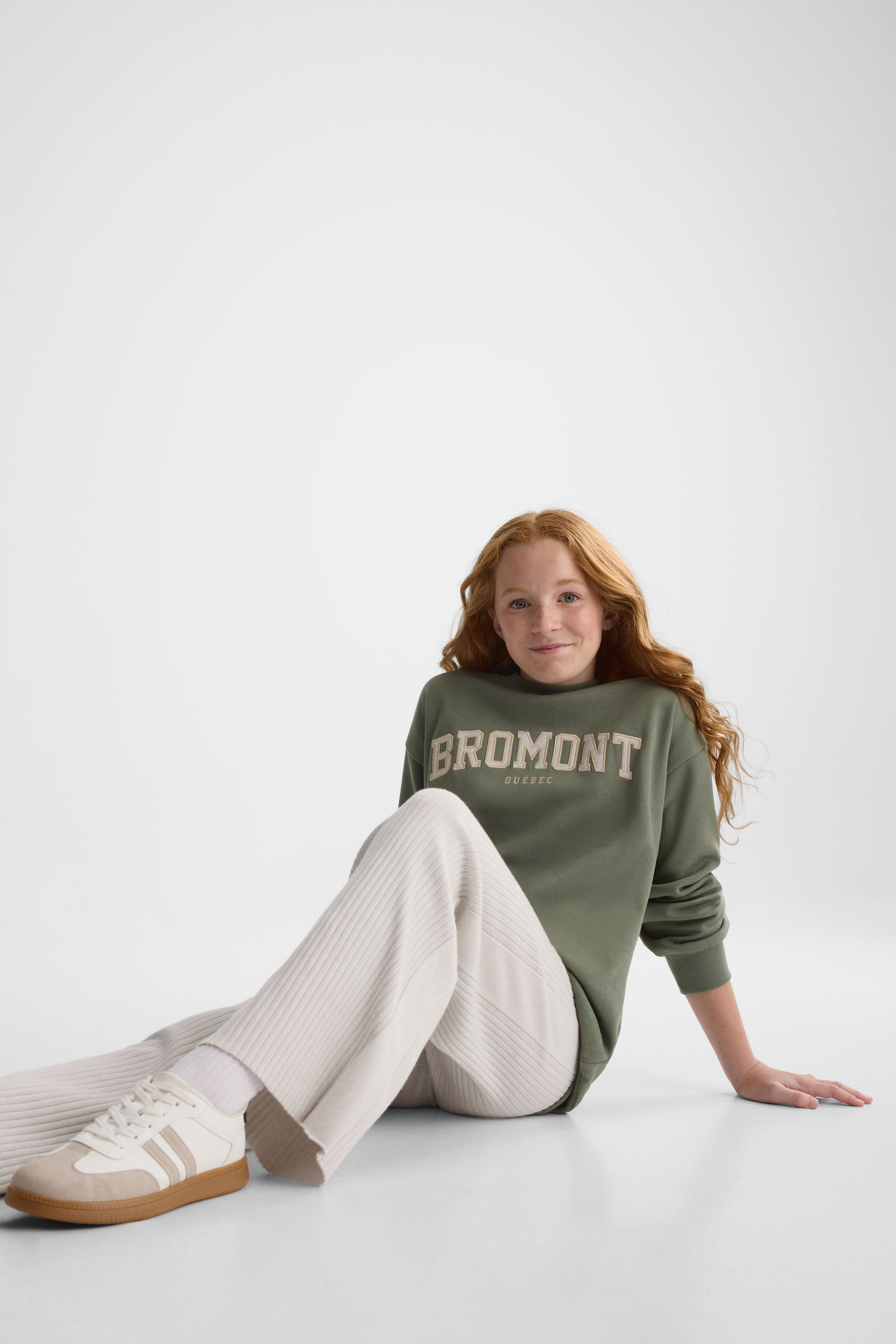 Chandail ouaté graphique à manches longues - Ado fille && VERT