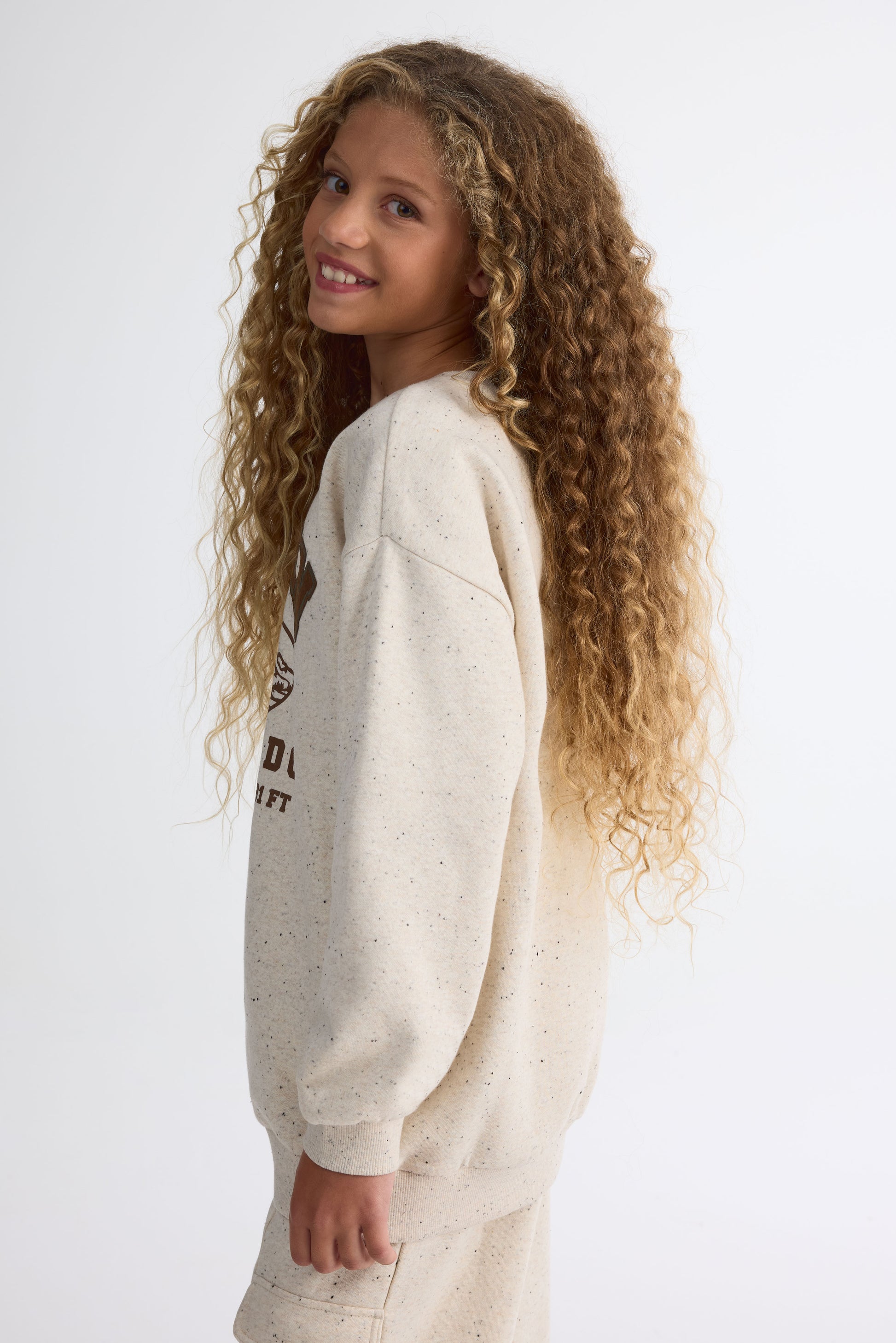 Chandail ouaté graphique à manches longues - Ado fille && OATMEAL
