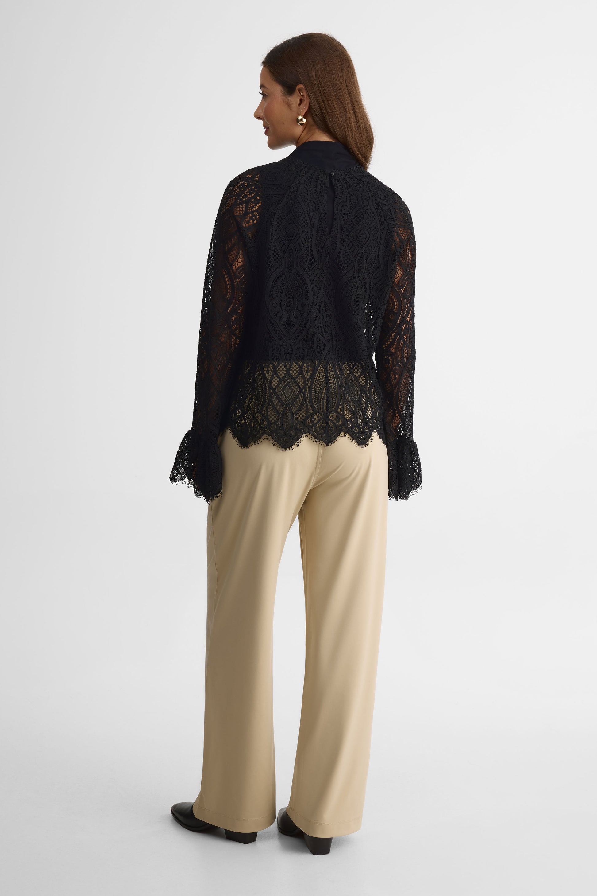 Blouse en dentelle cordée – Femme && NOIR