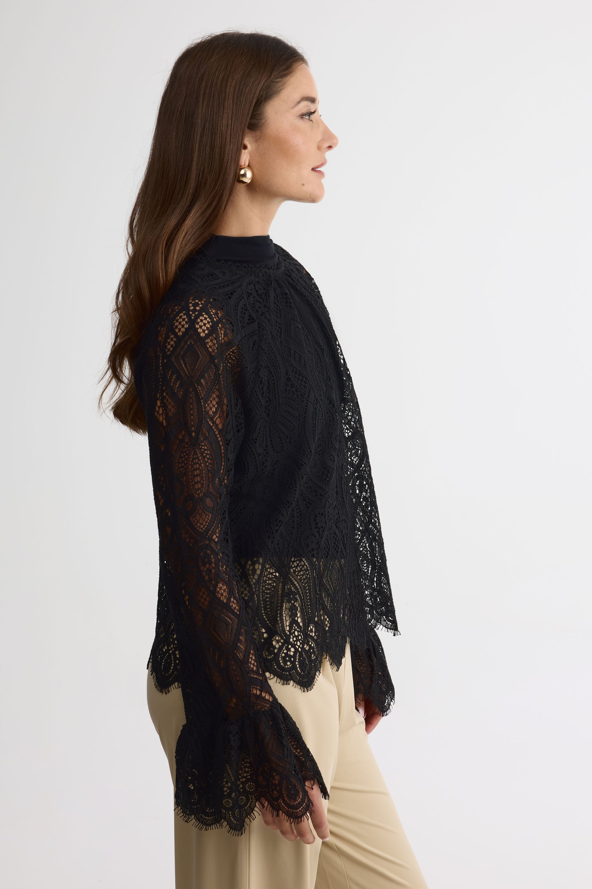 Blouse en dentelle cordée – Femme && NOIR