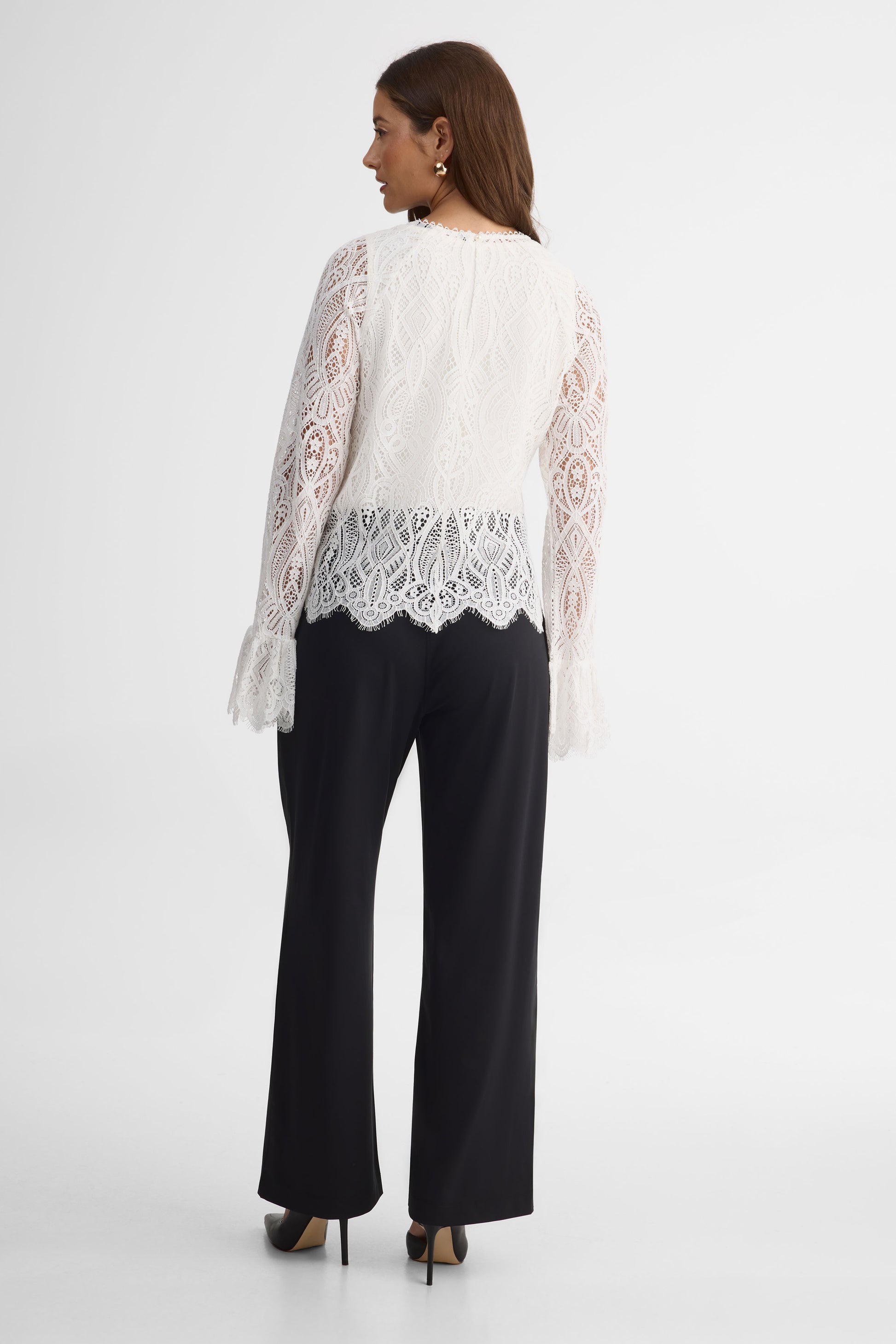 Blouse en dentelle cordée – Femme && BLANC CASSÉ