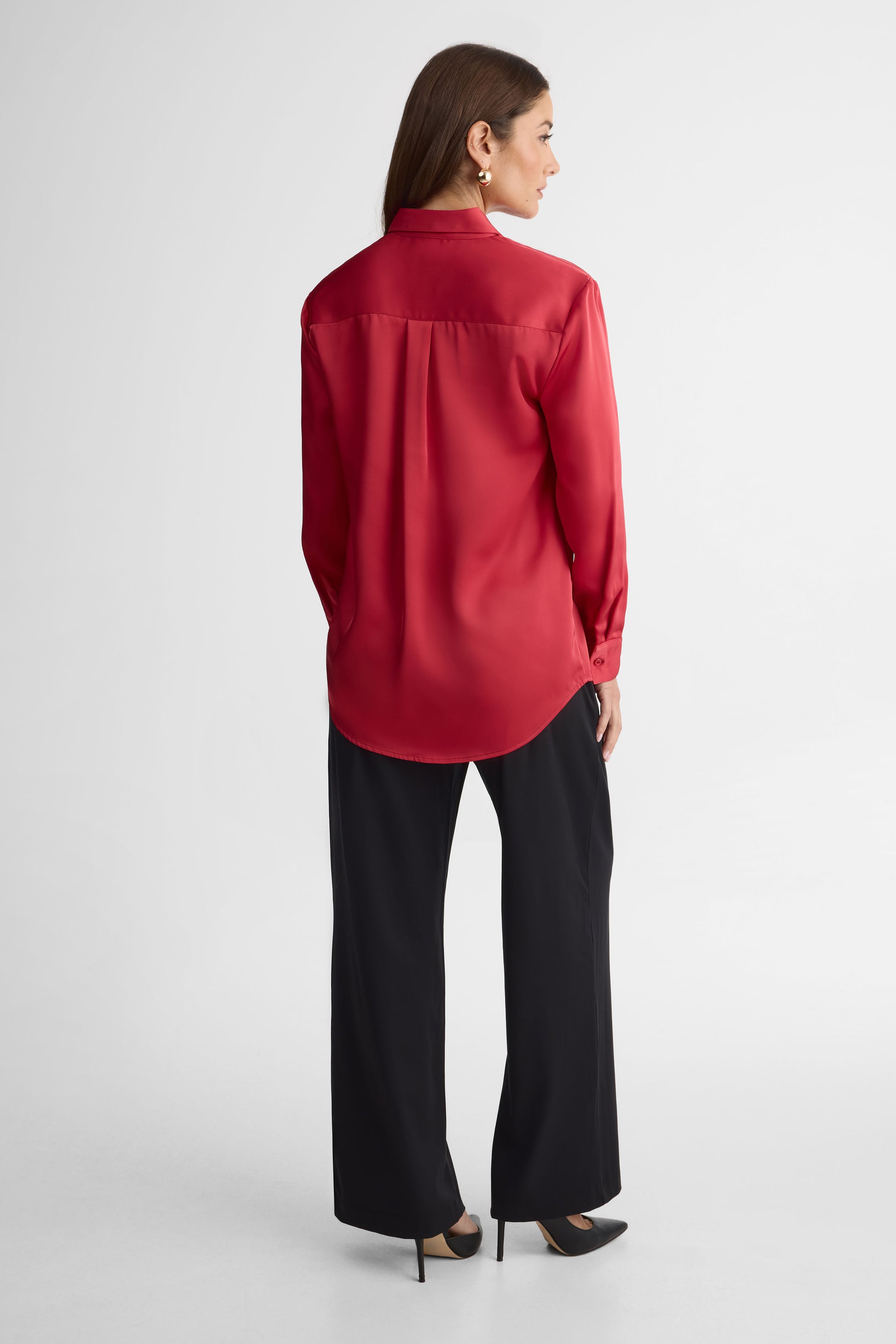 Chemise satin uni – Femme && ROUGE