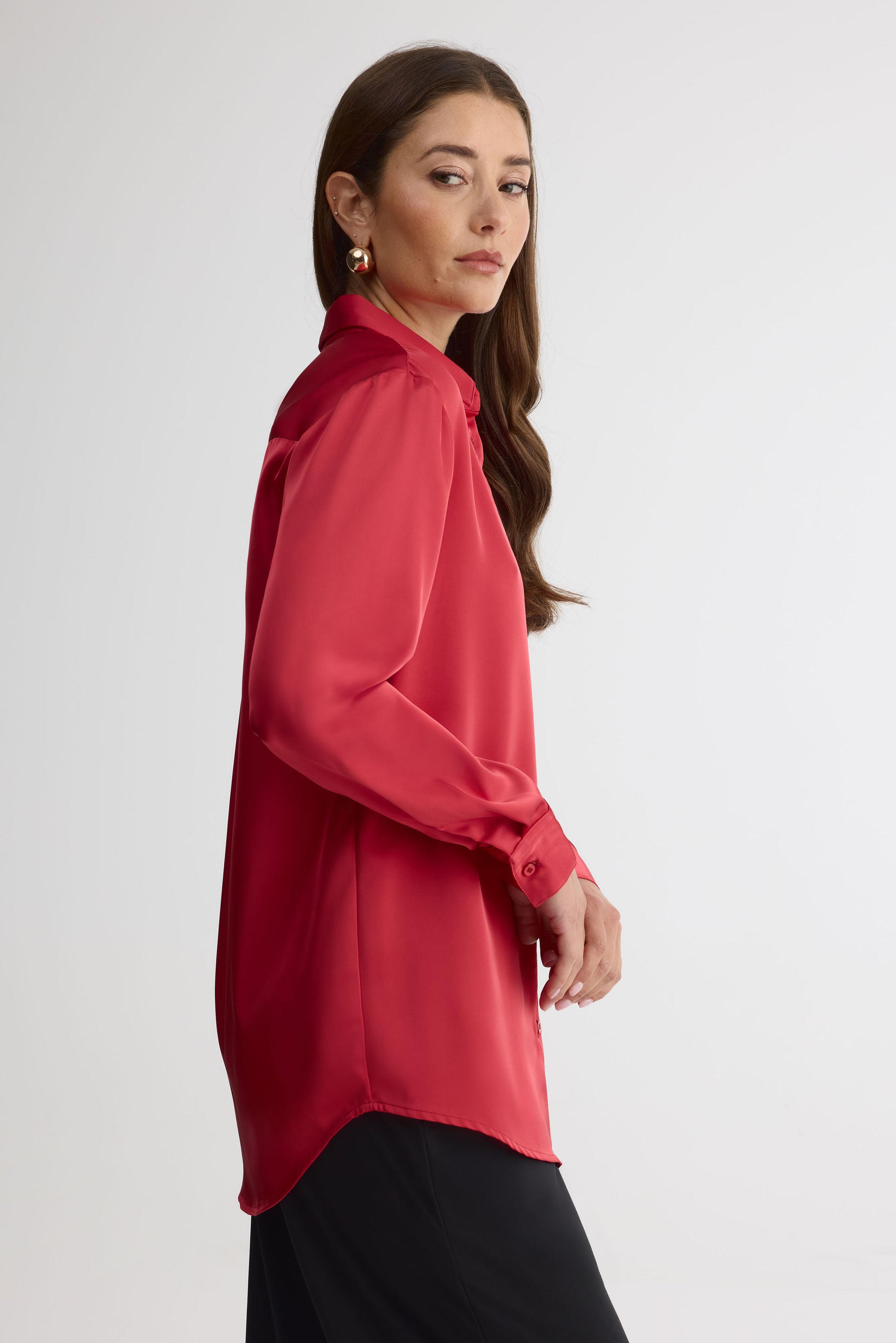 Chemise satin uni – Femme && ROUGE