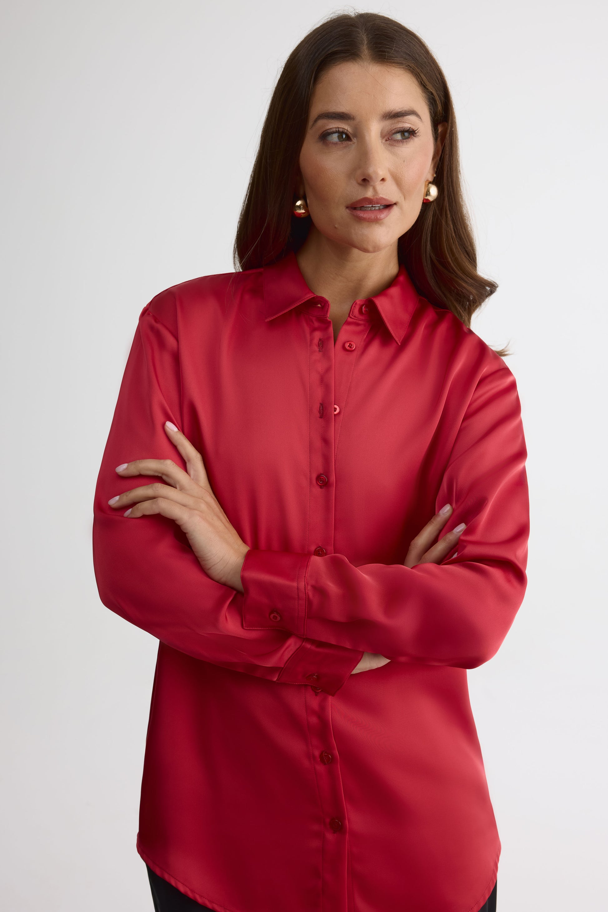 Chemise satin uni – Femme && ROUGE