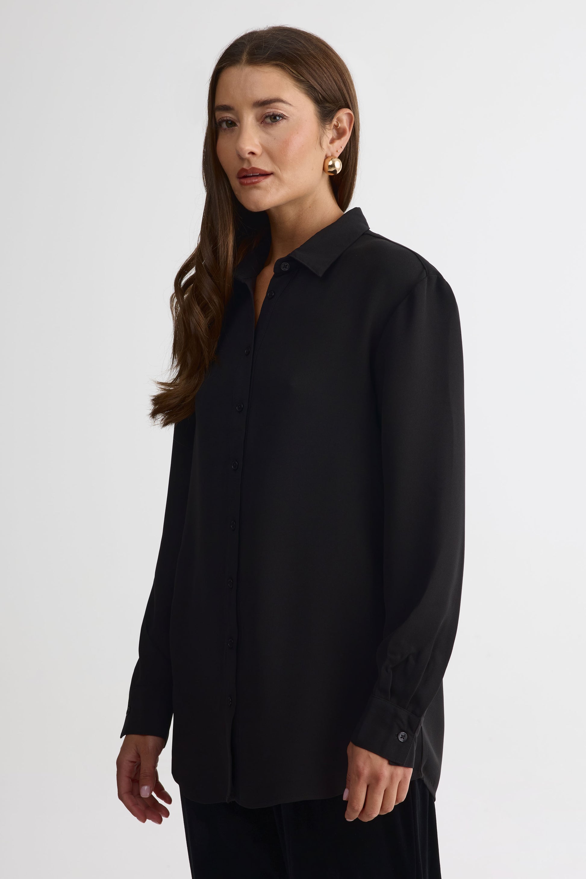 Chemise satin uni – Femme && NOIR