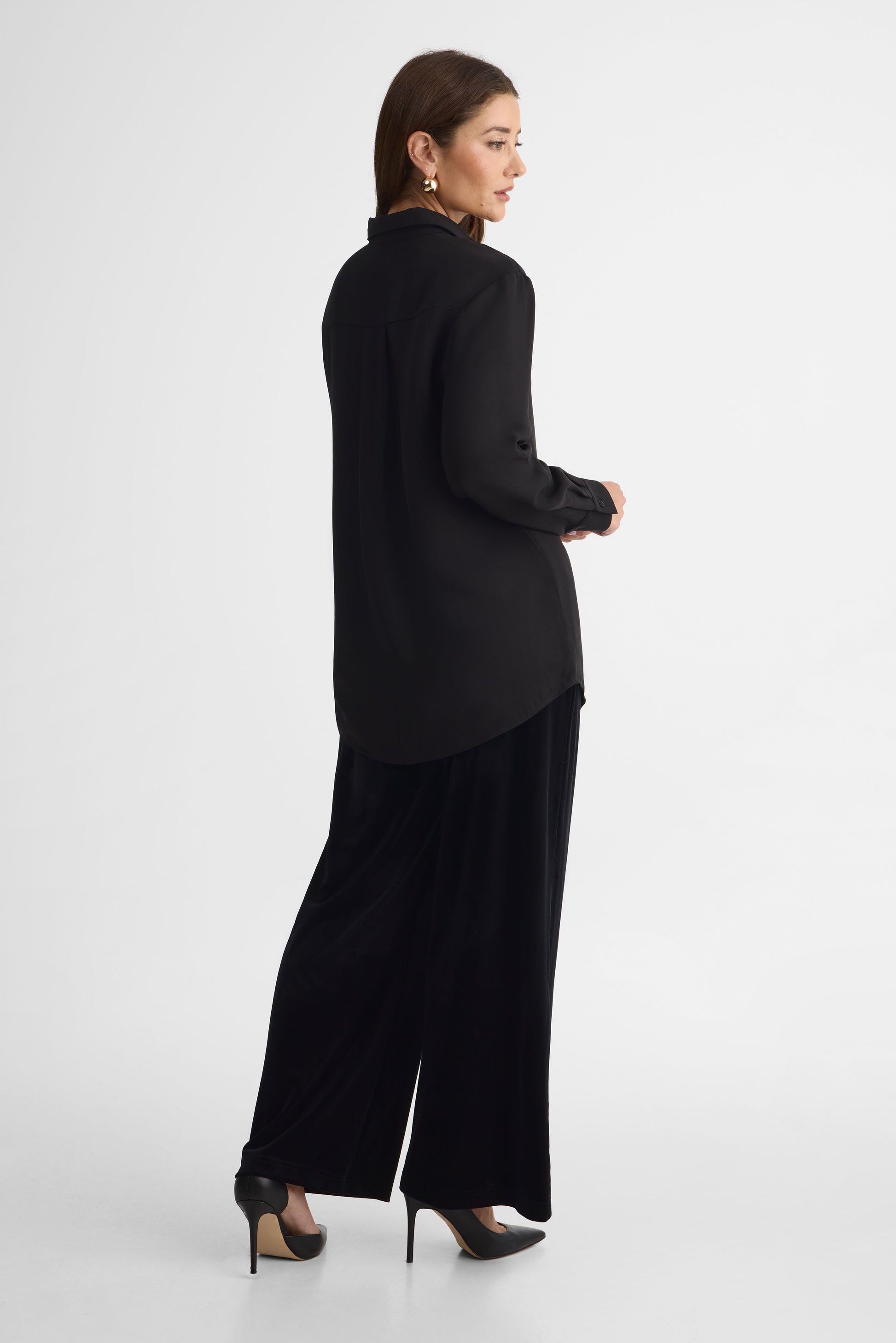 Chemise satin uni – Femme && NOIR