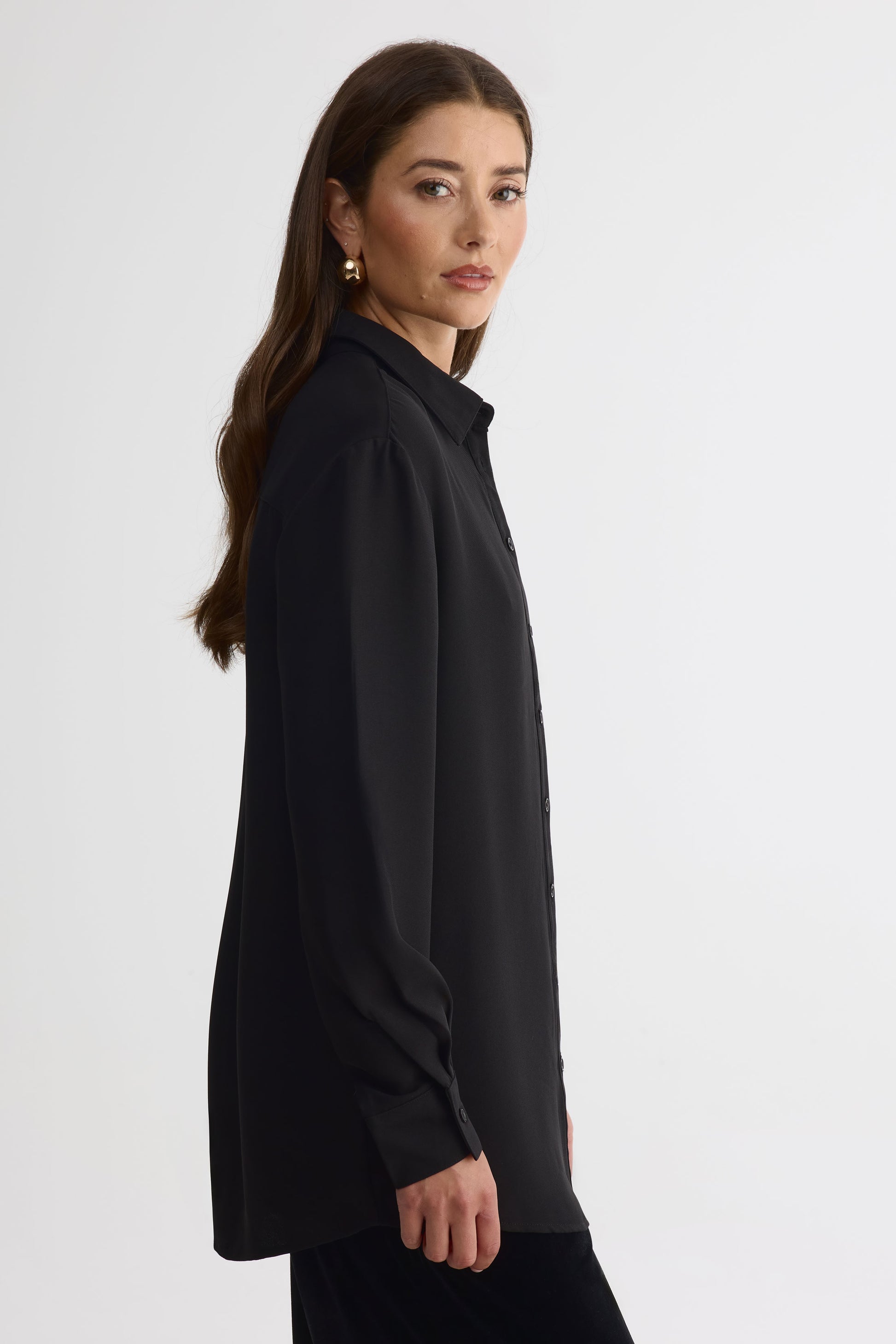 Chemise satin uni – Femme && NOIR
