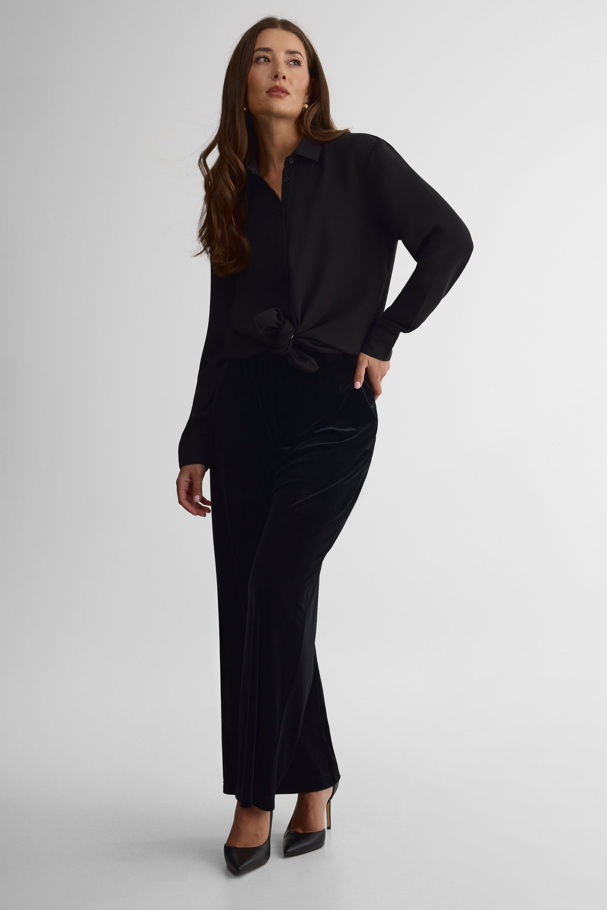 Chemise satin uni – Femme && NOIR