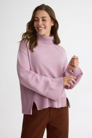 Chandail tricot col roulé – Femme && MAUVE