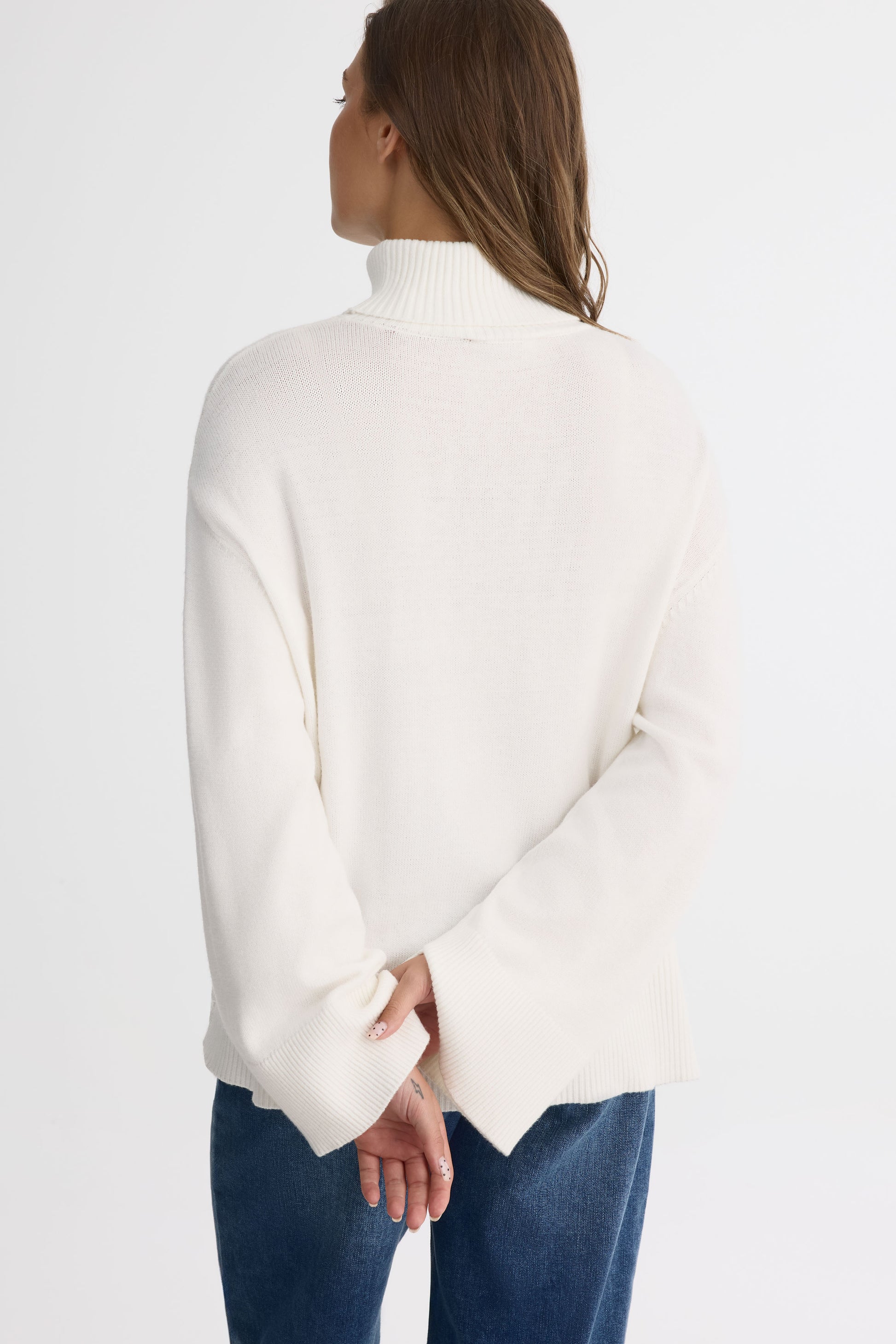 Chandail tricot col roulé – Femme && BLANC CASSÉ