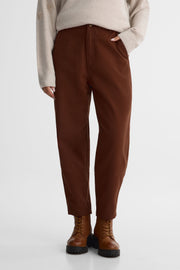 Pantalon cropped taille haute en twill - Femme && BRUN