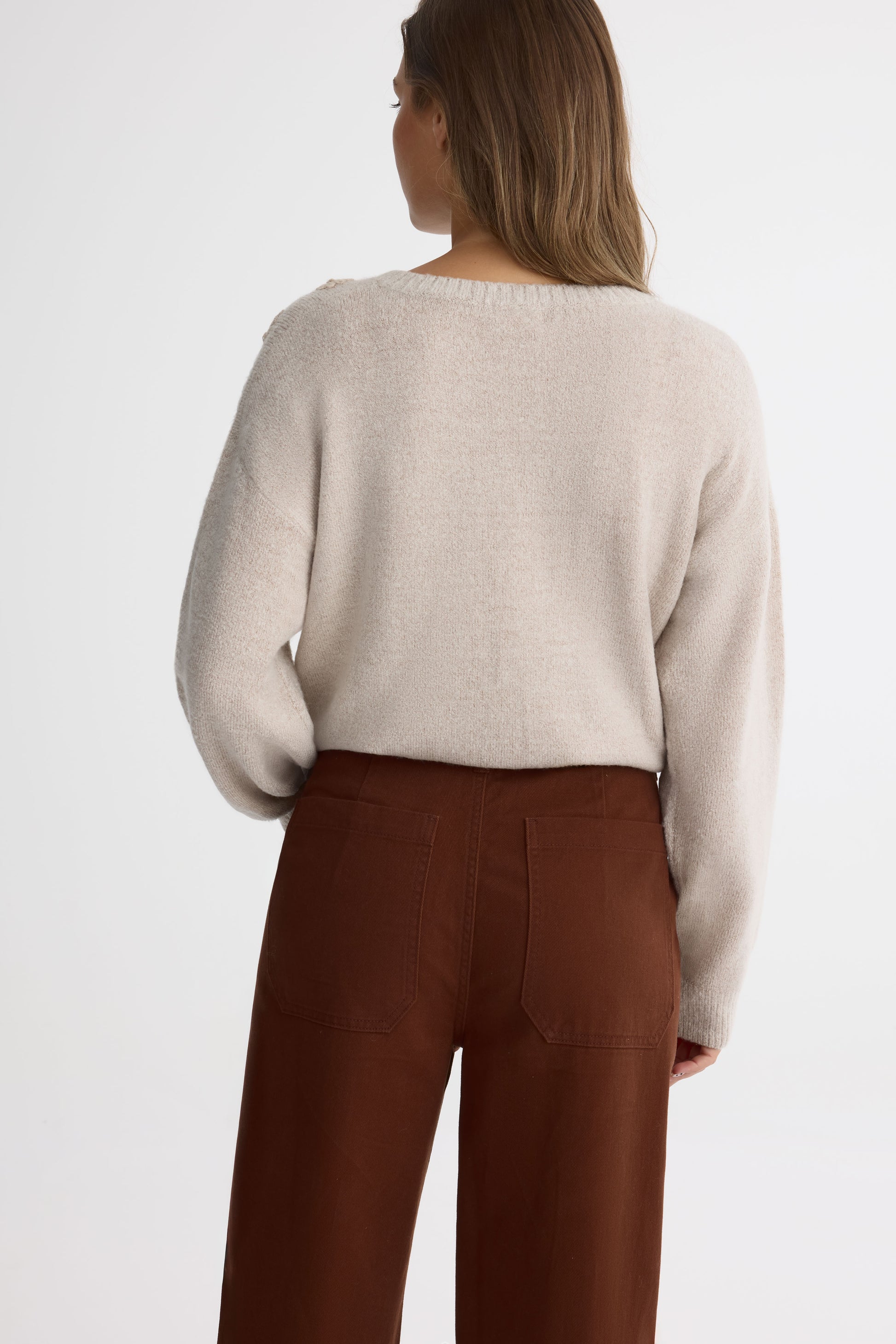 Pantalon cropped taille haute en twill - Femme && BRUN