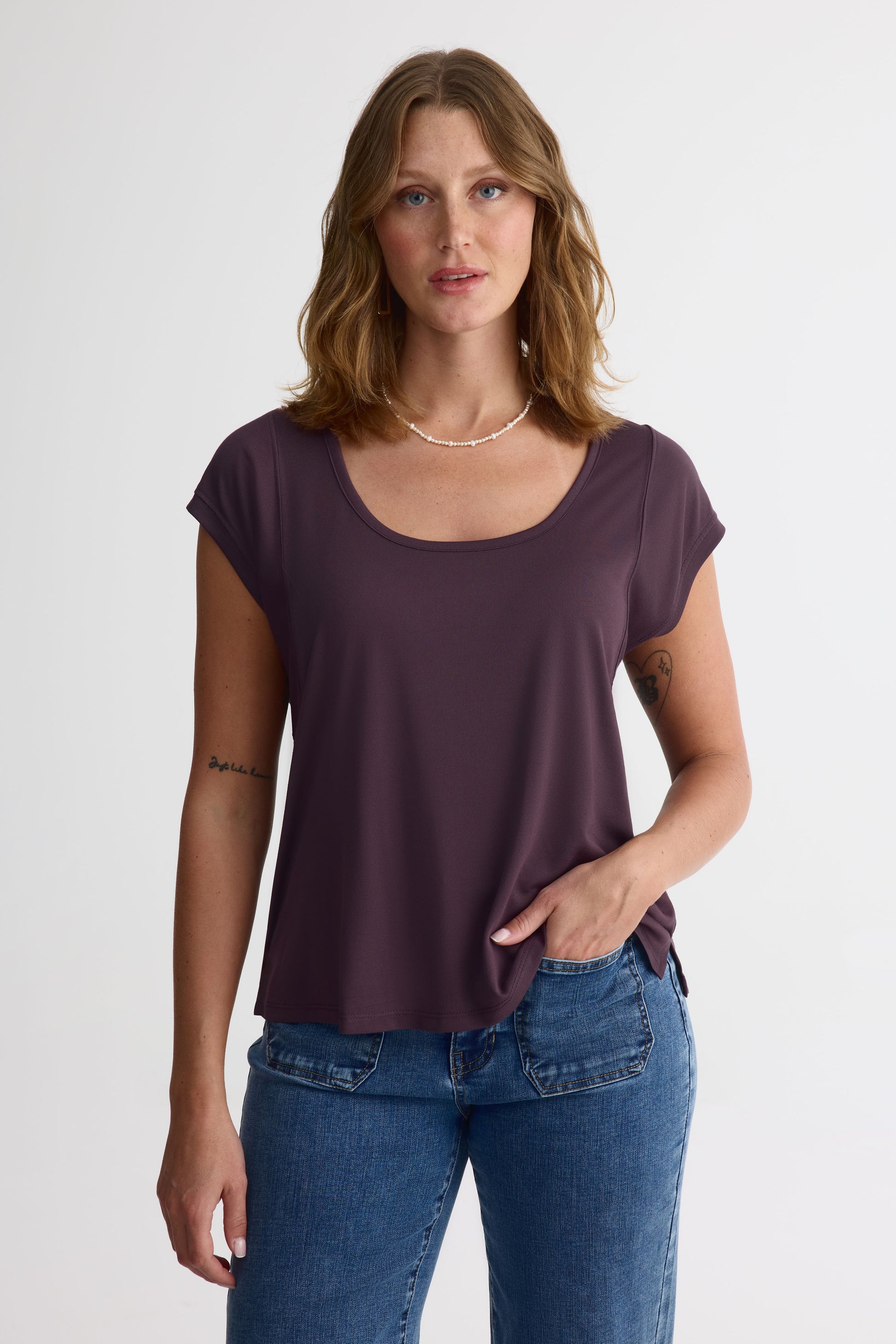 Chandail M/courtes Dolman col rond – Femme && PRUNE