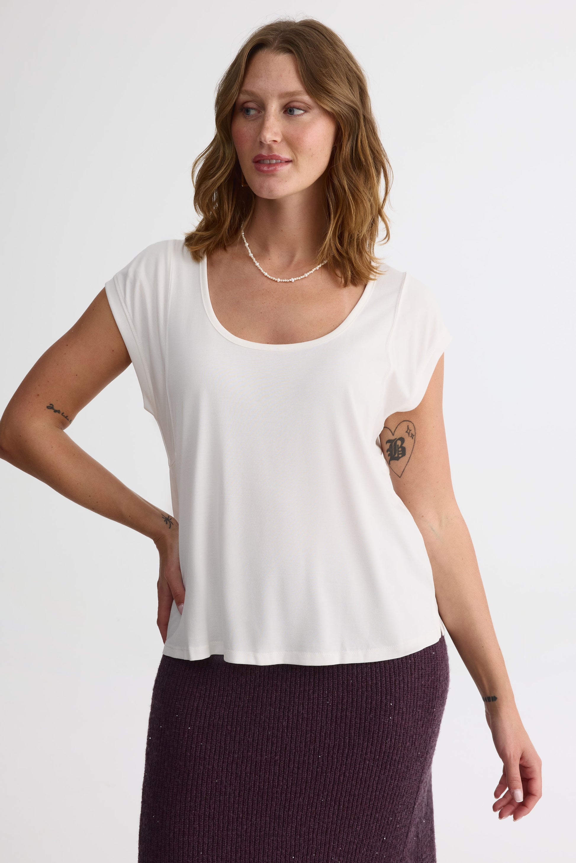 Chandail M/courtes Dolman col rond – Femme && BLANC CASSÉ