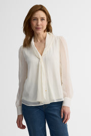 Blouse M/longues V-neck en chiffon - Femme && BLANC CASSÉ