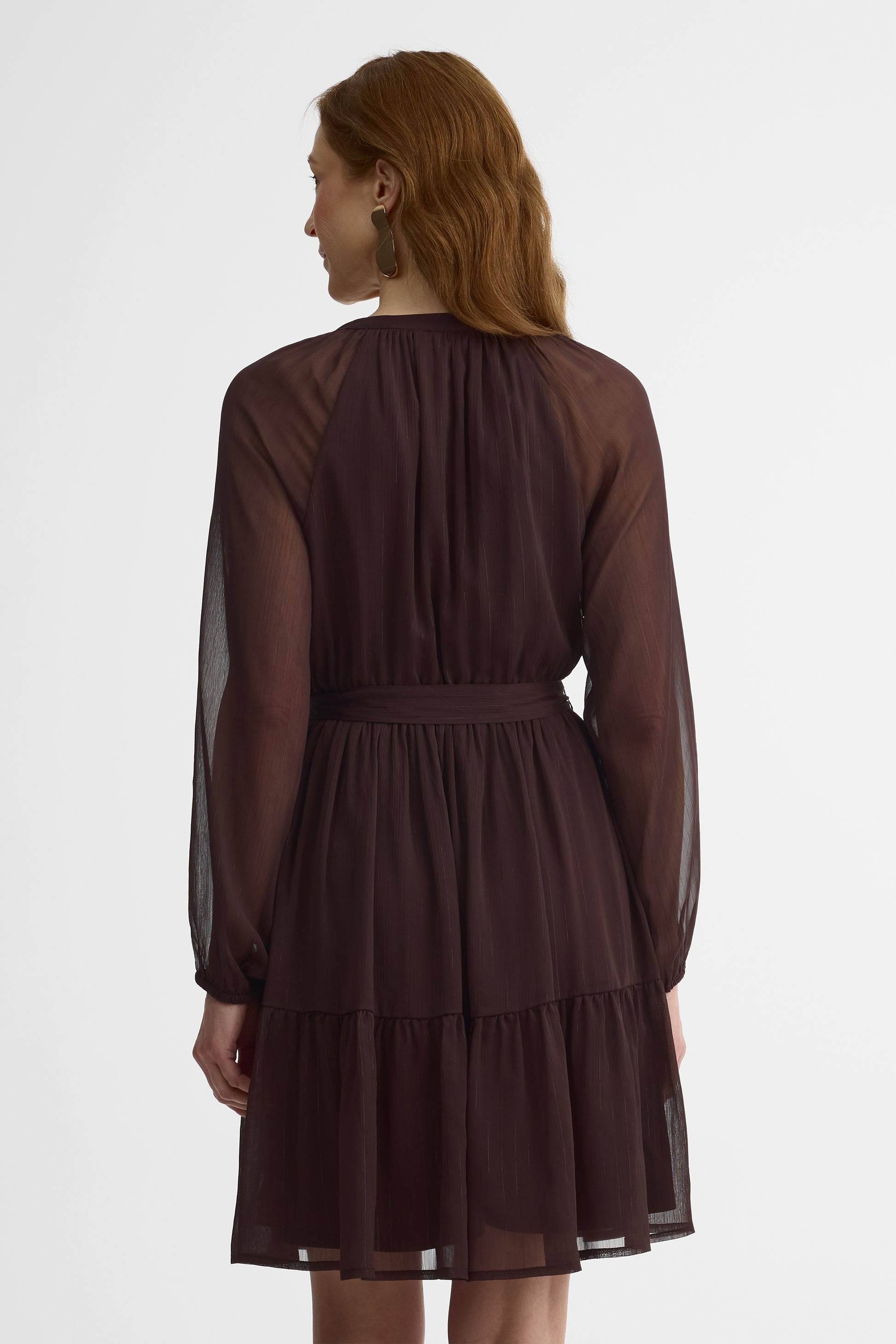 Robe midi col en V semi-ajustée - Femme && PRUNE