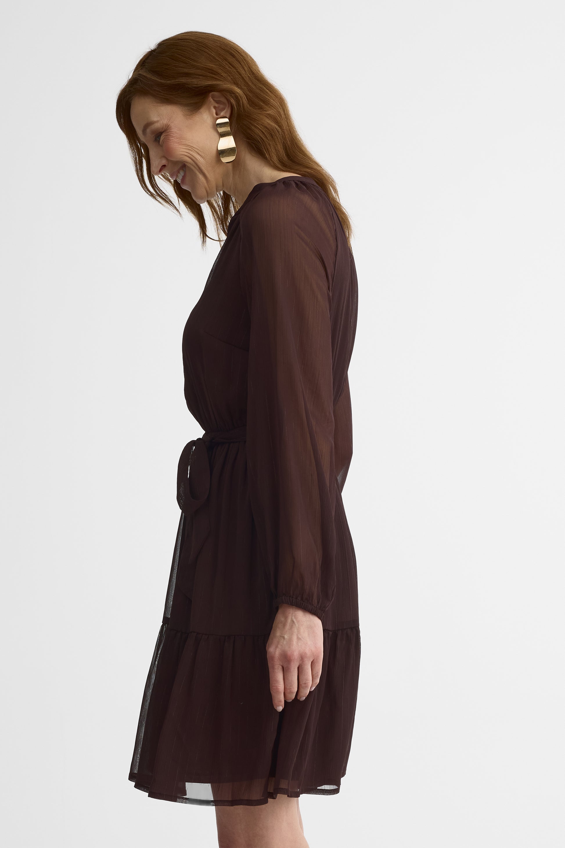 Robe midi col en V semi-ajustée - Femme && PRUNE