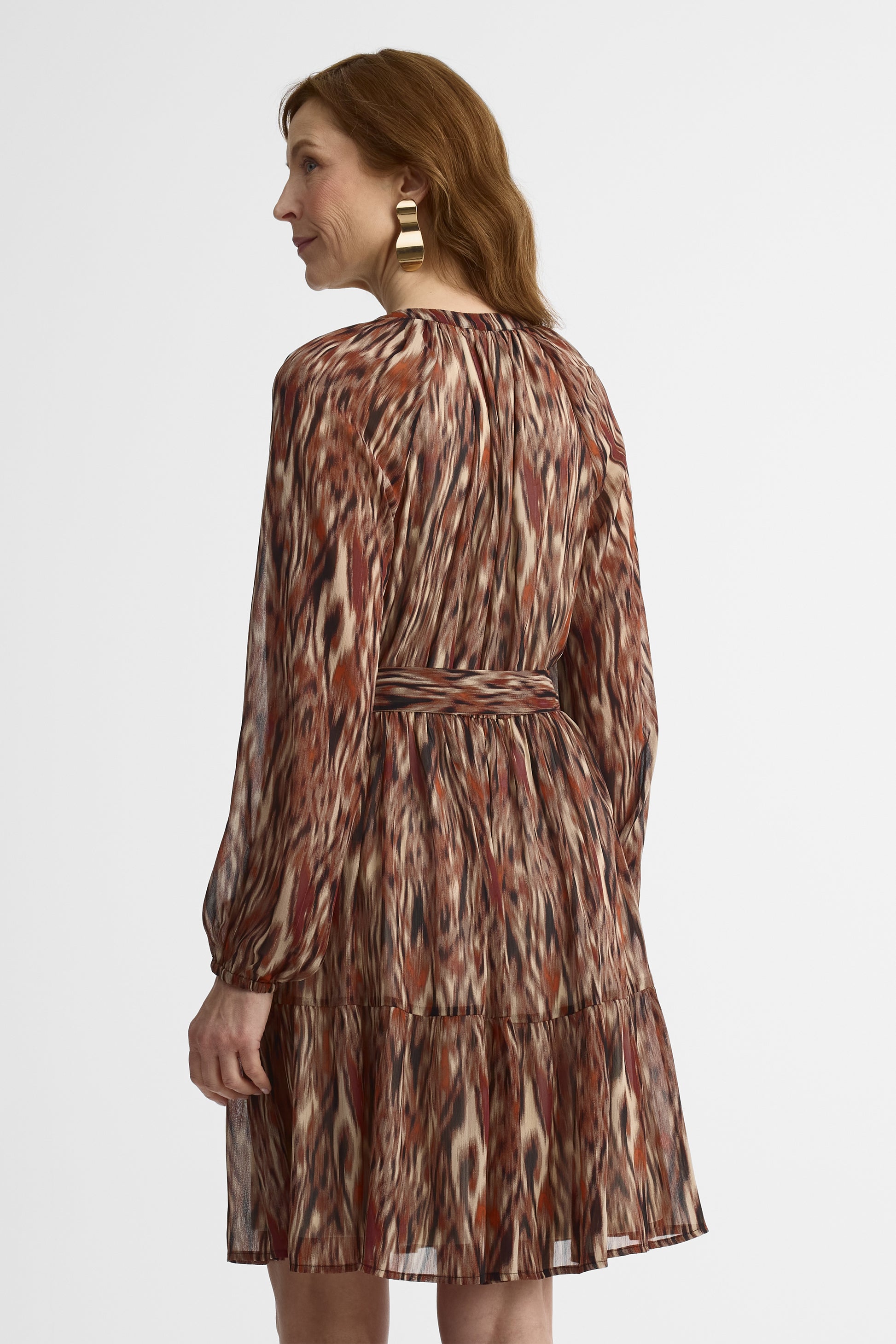 Robe midi col en V semi-ajustée - Femme && BEIGE/MULTI