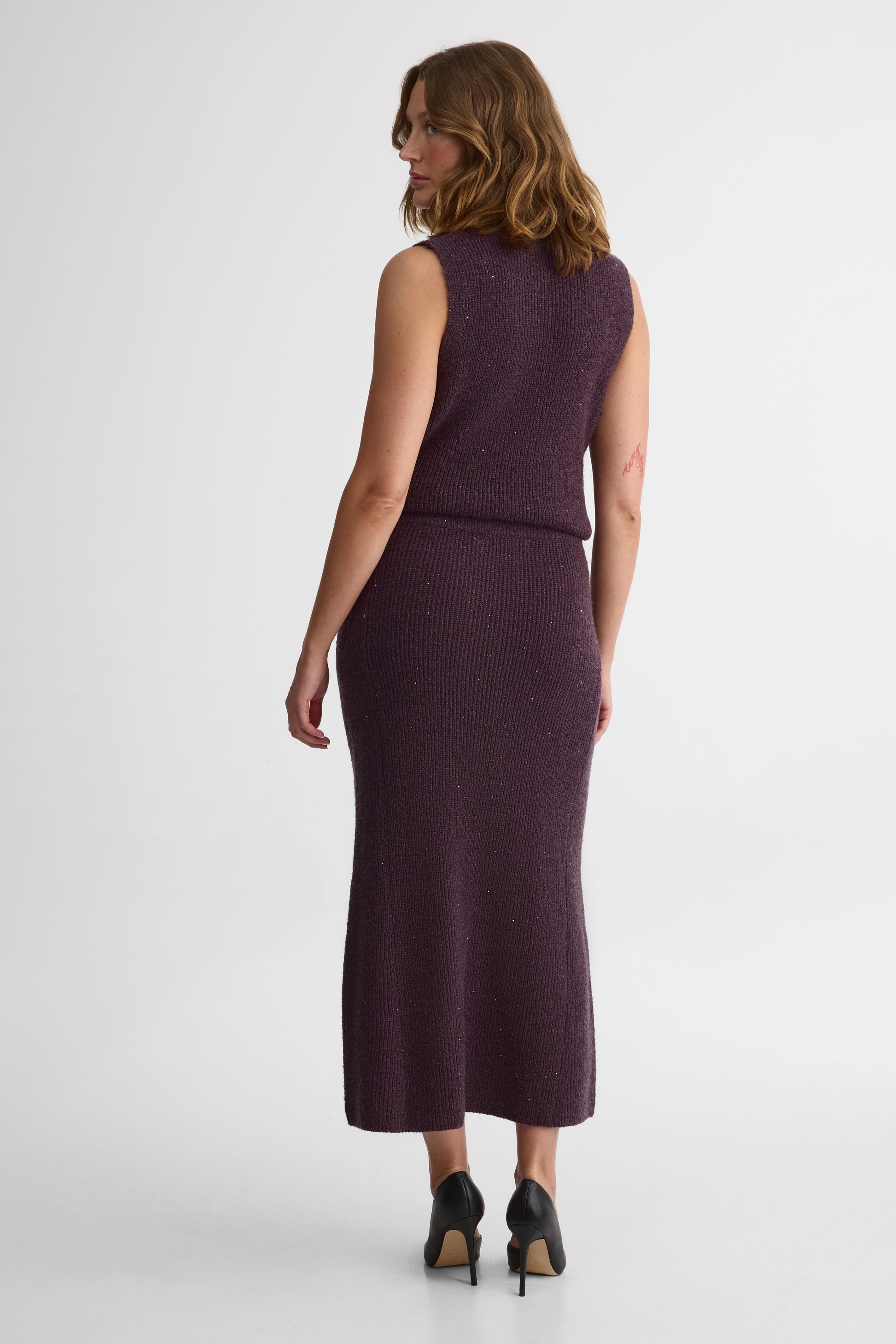Jupe tricot midi taille haute – Femme && PRUNE