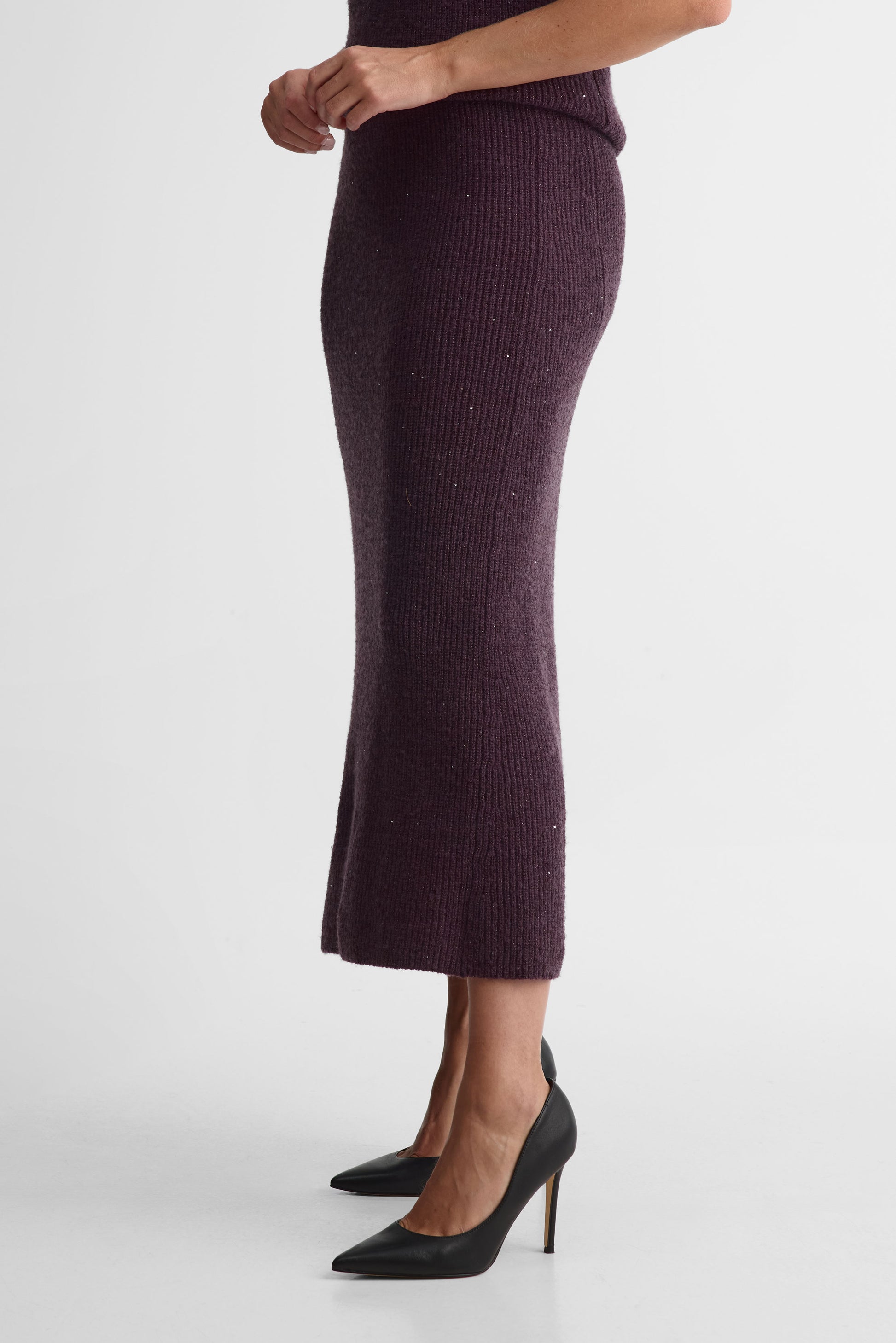 Jupe tricot midi taille haute – Femme && PRUNE