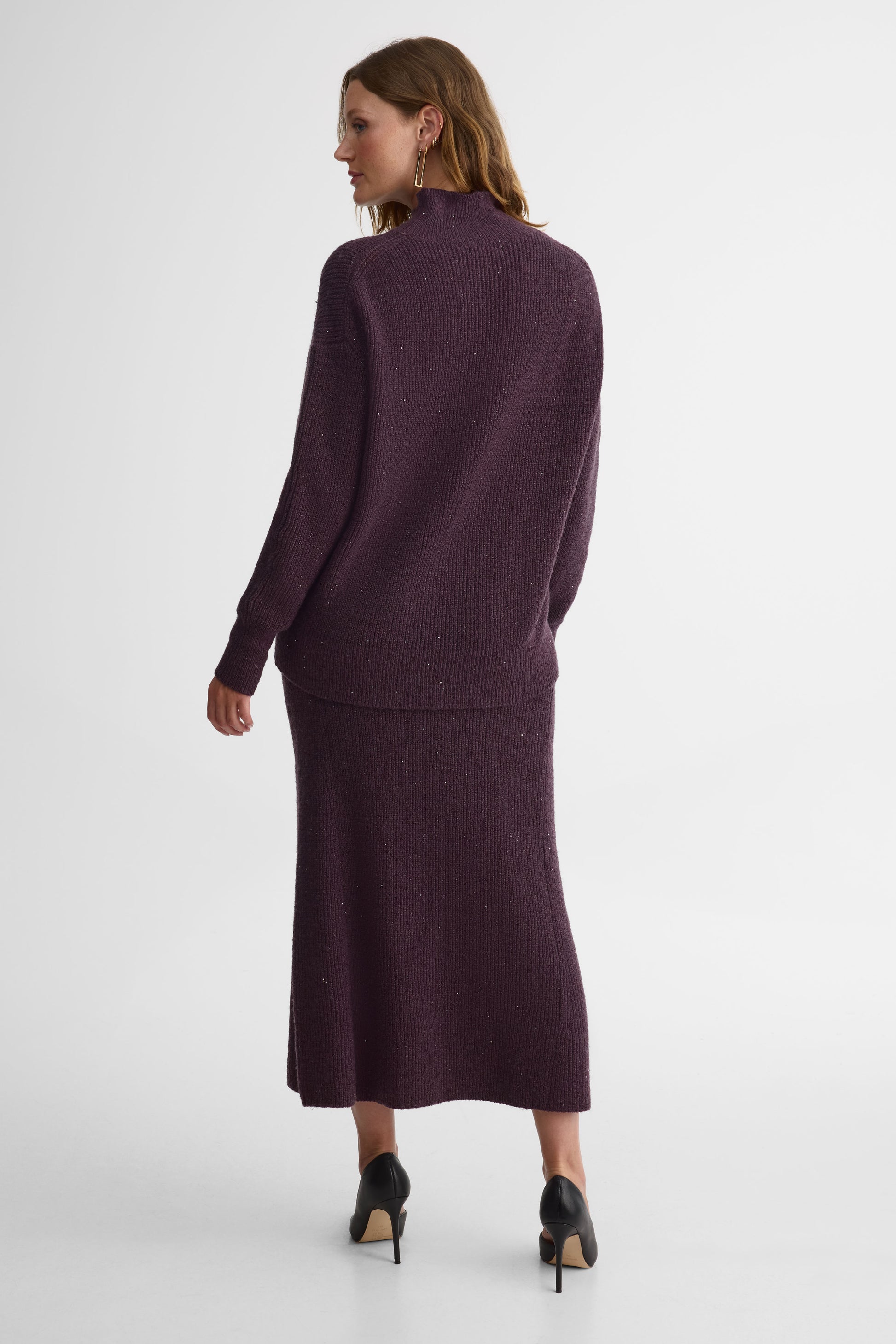 Chandail tricot à col montant – Femme && PRUNE