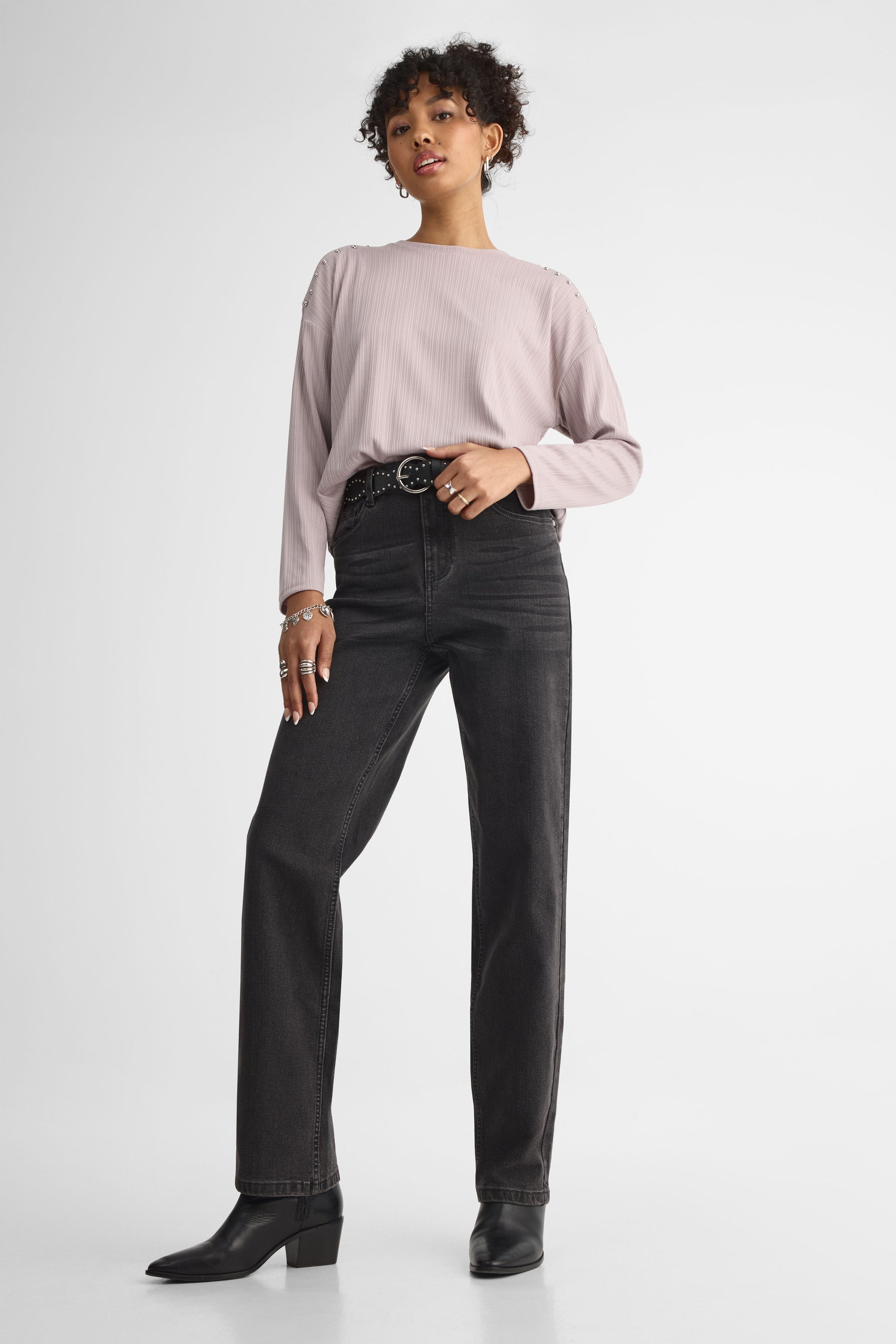 Chandail ajusté à manches longues – Femme && GRIS