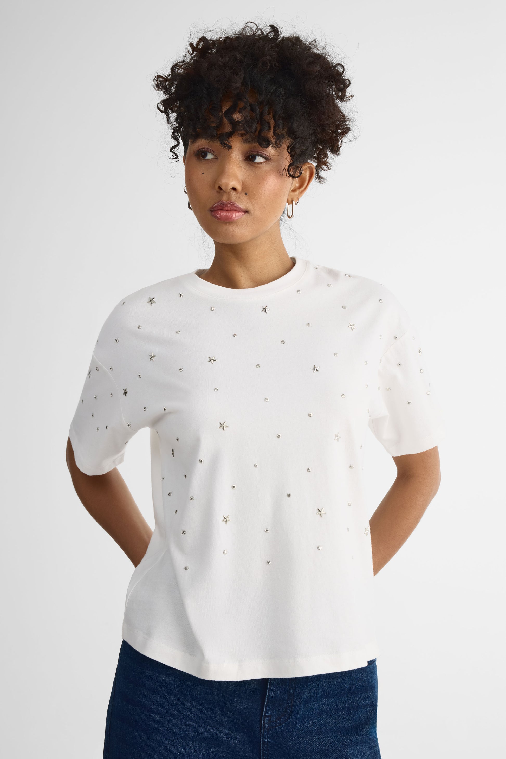 T-shirt à strass – Femme && BLANC