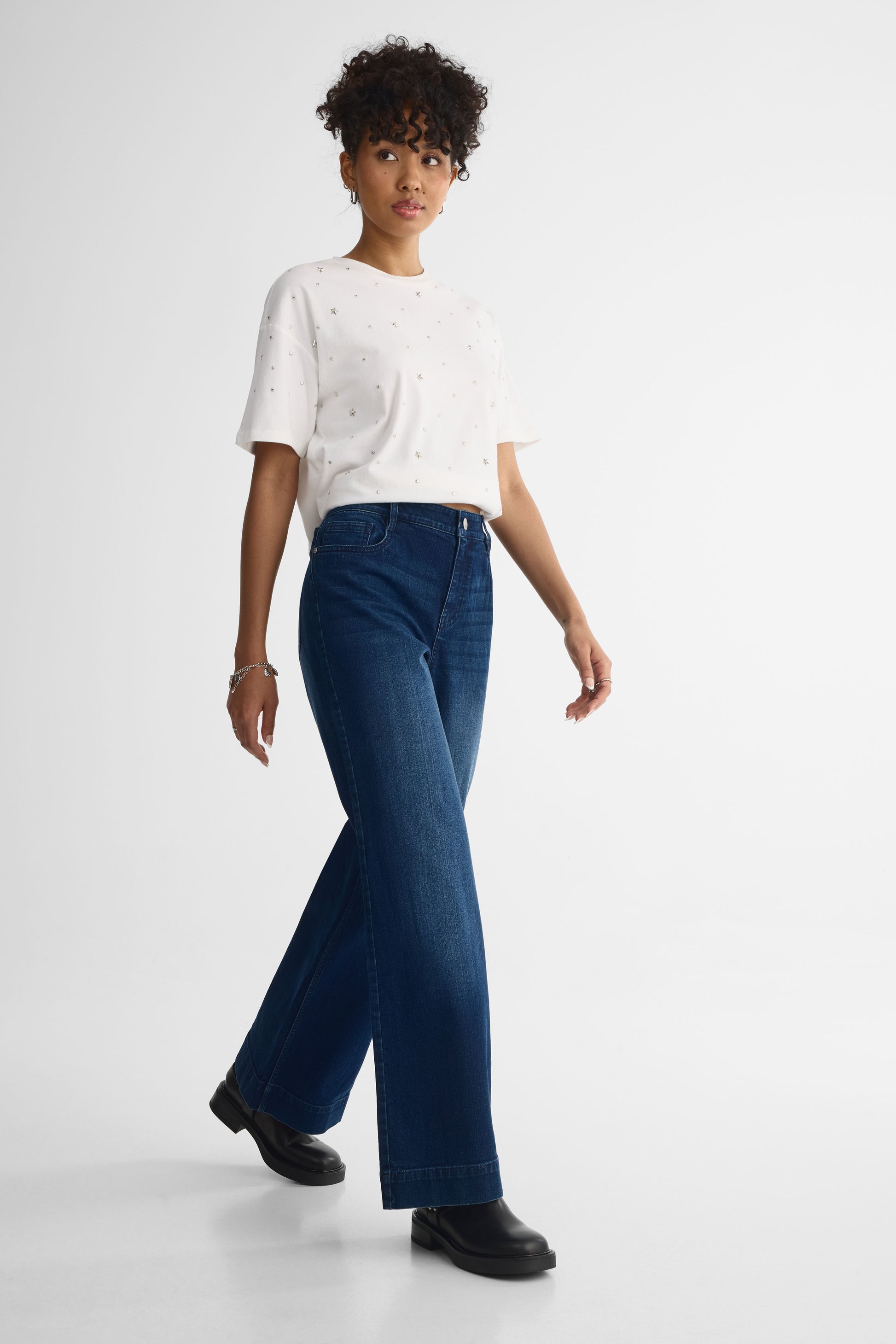 T-shirt à strass – Femme && BLANC