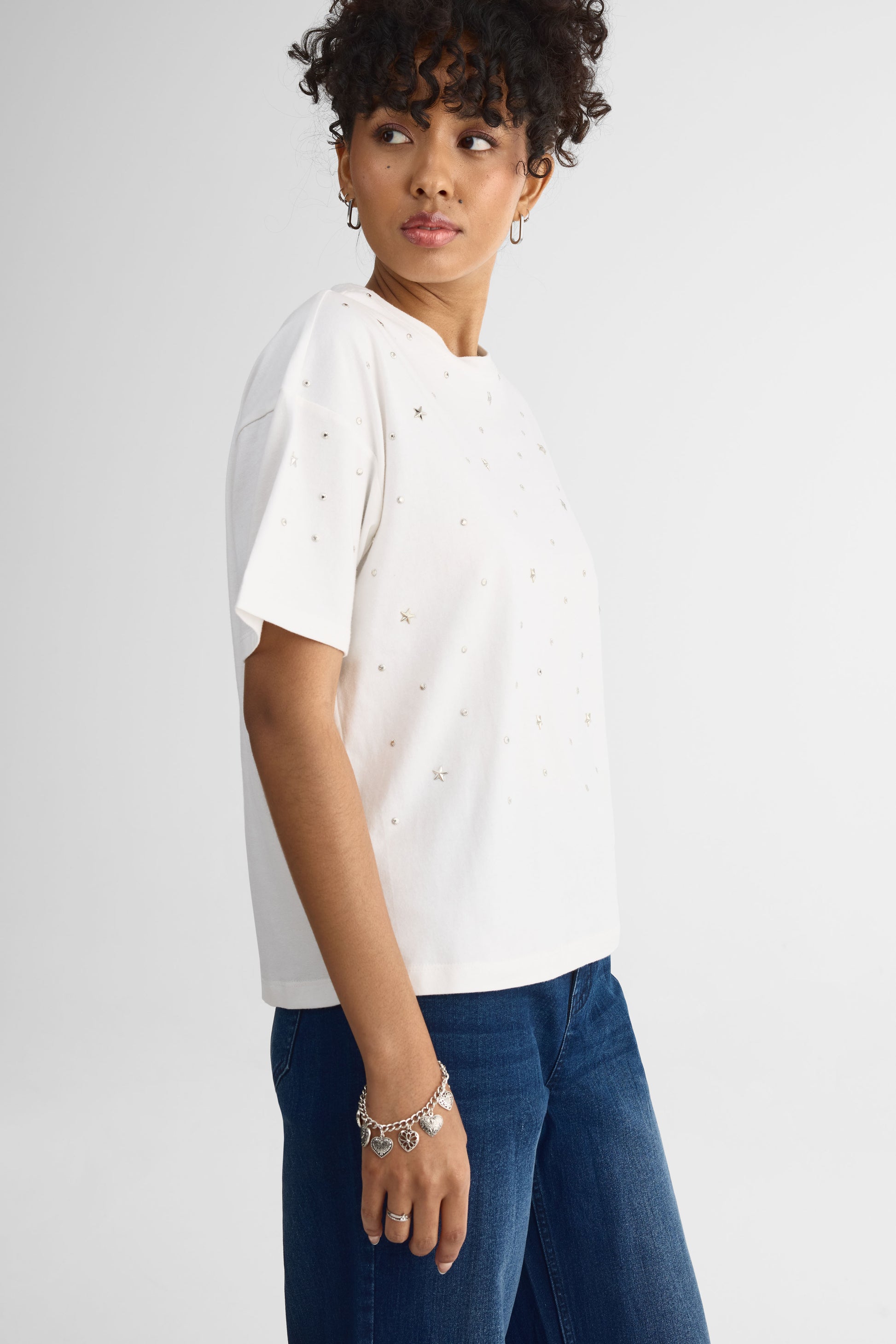T-shirt à strass – Femme && BLANC