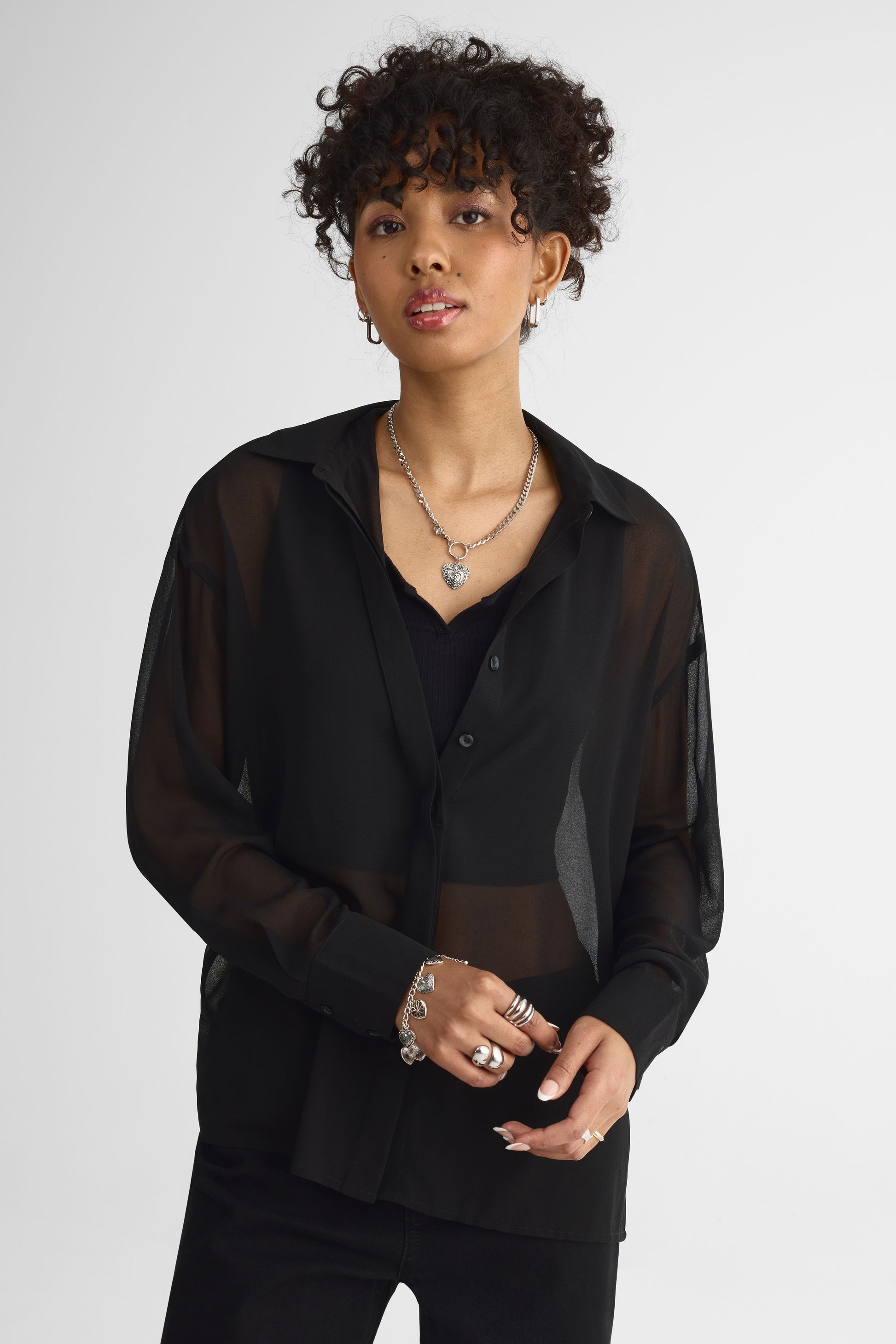 Chemisier en crêpe chiffon - Femme && CHARBON