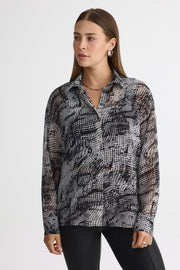 Chemisier en crêpe chiffon - Femme && GRIS MULTI