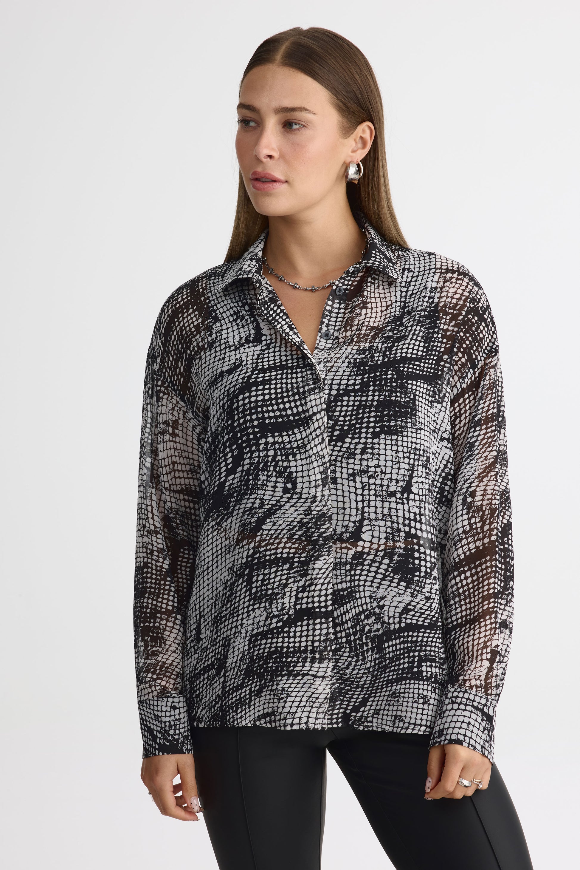 Chemisier en crêpe chiffon - Femme && GRIS MULTI