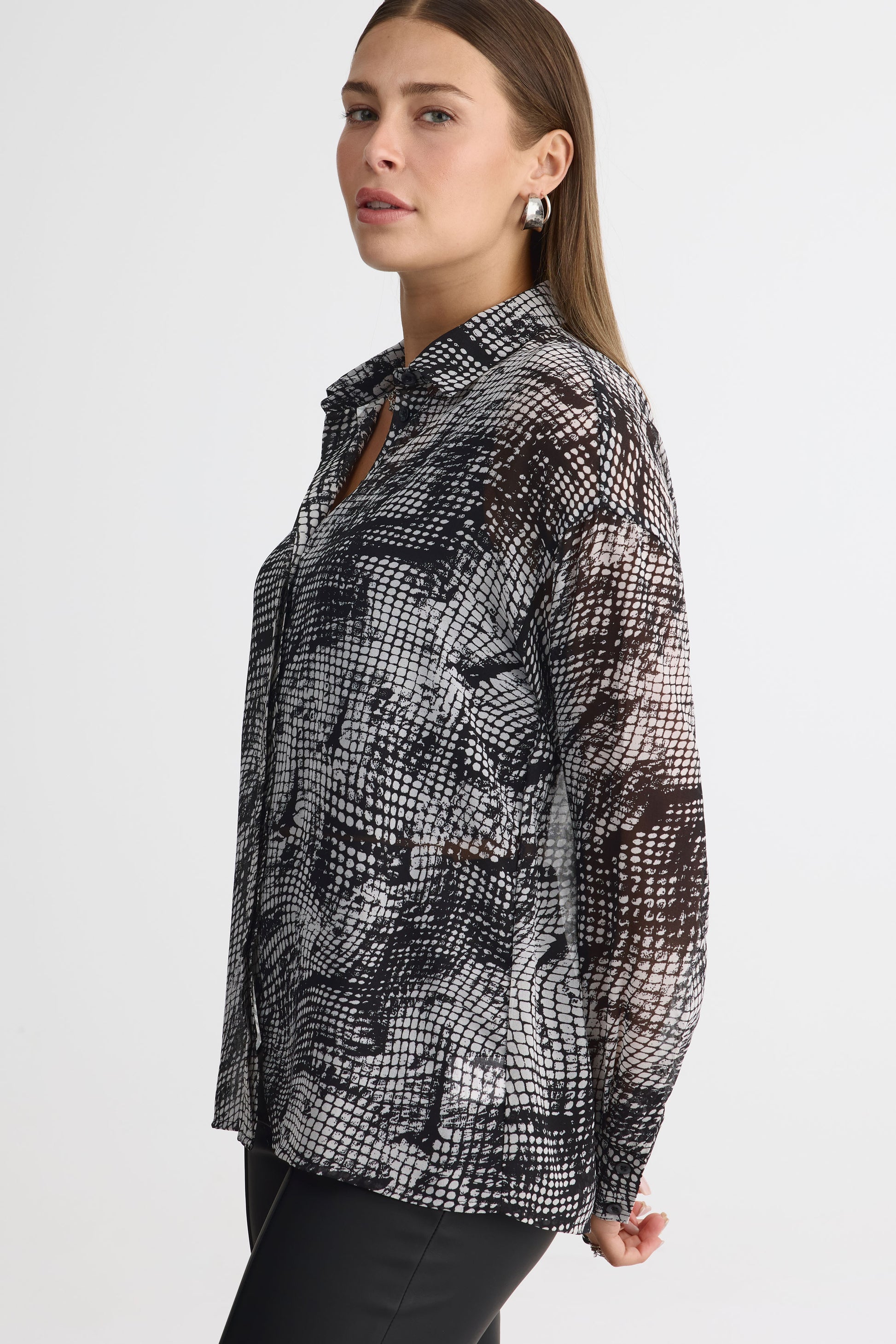 Chemisier en crêpe chiffon - Femme && GRIS MULTI