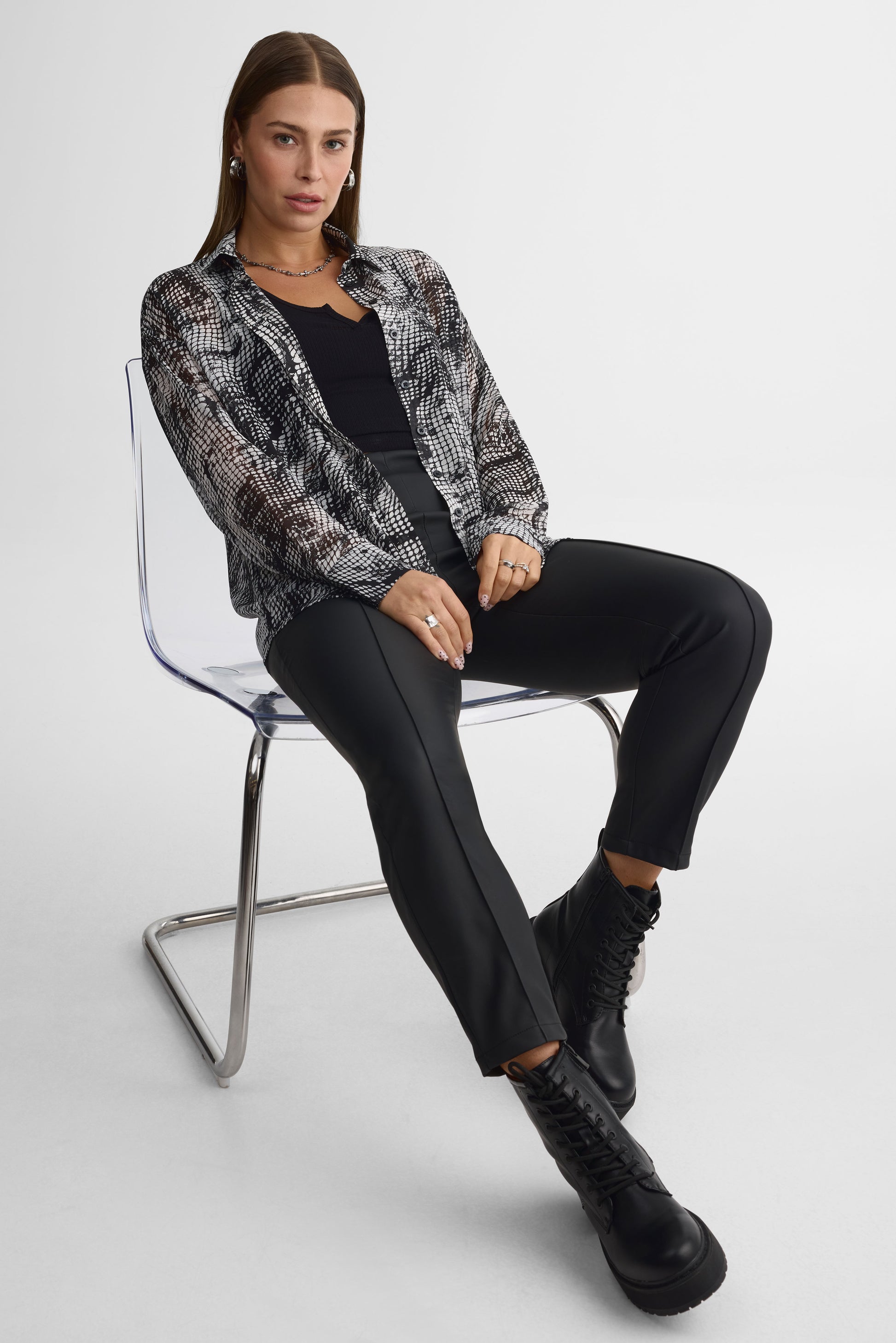 Chemisier en crêpe chiffon - Femme && GRIS MULTI